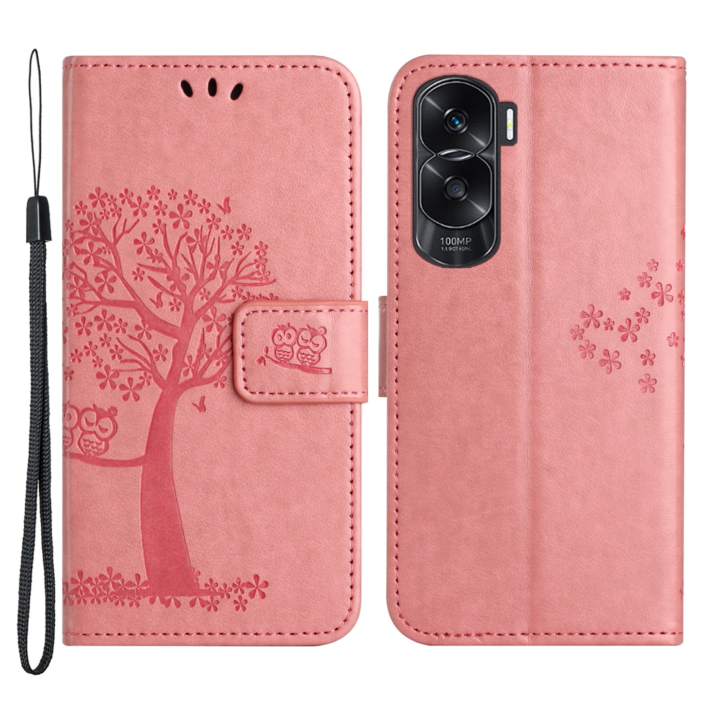 For Honor 90 Lite 5G / X50i 5G Leather Flip Stand Cover Owl Tree Imprinted Wallet Phone Case