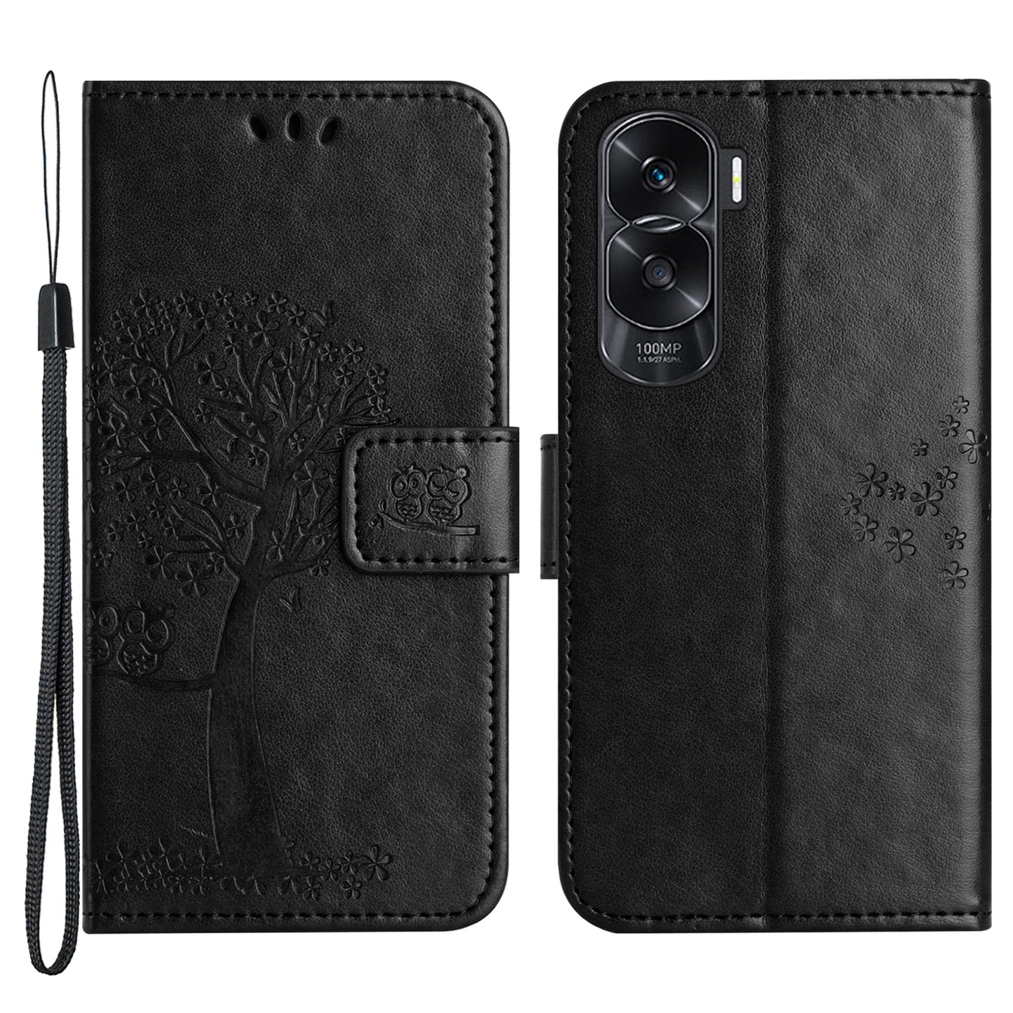 For Honor 90 Lite 5G / X50i 5G Leather Flip Stand Cover Owl Tree Imprinted Wallet Phone Case