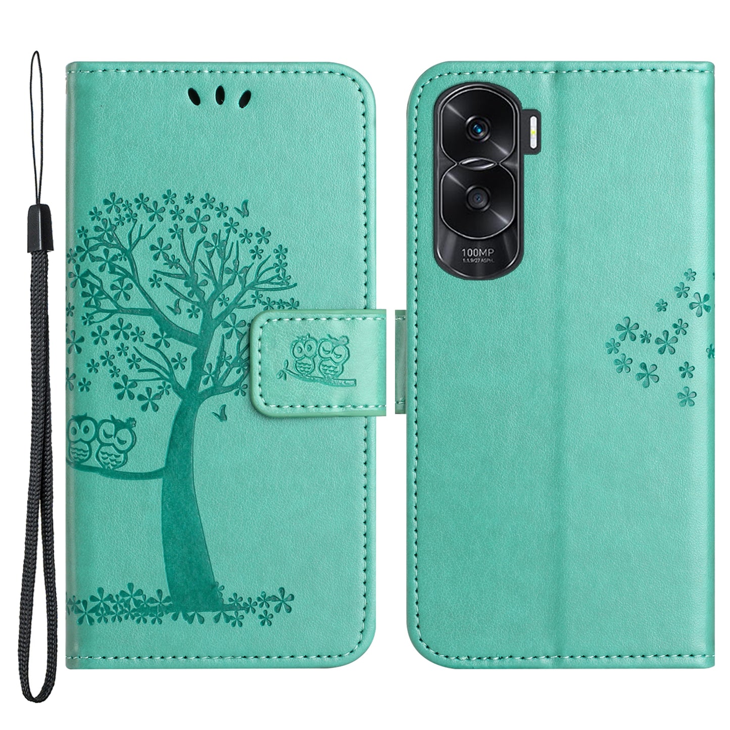 For Honor 90 Lite 5G / X50i 5G Leather Flip Stand Cover Owl Tree Imprinted Wallet Phone Case
