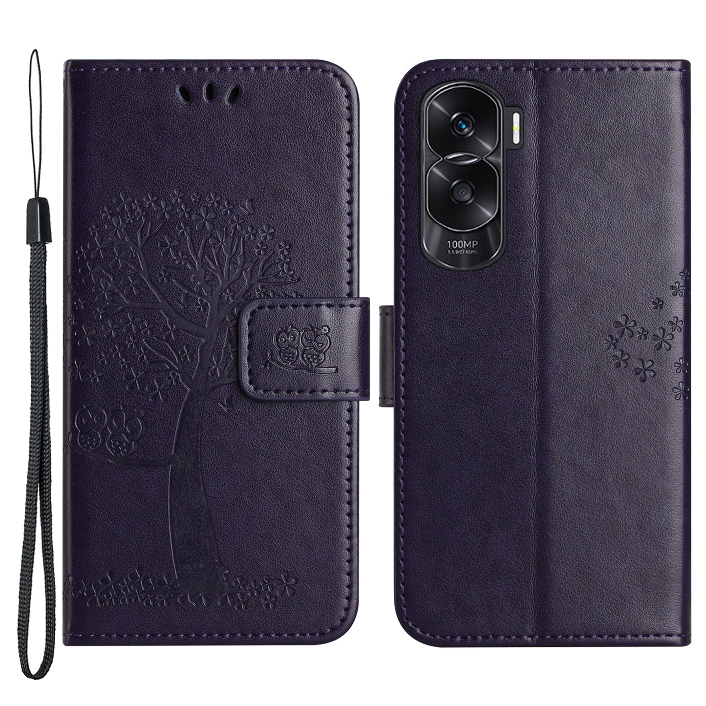 For Honor 90 Lite 5G / X50i 5G Leather Flip Stand Cover Owl Tree Imprinted Wallet Phone Case