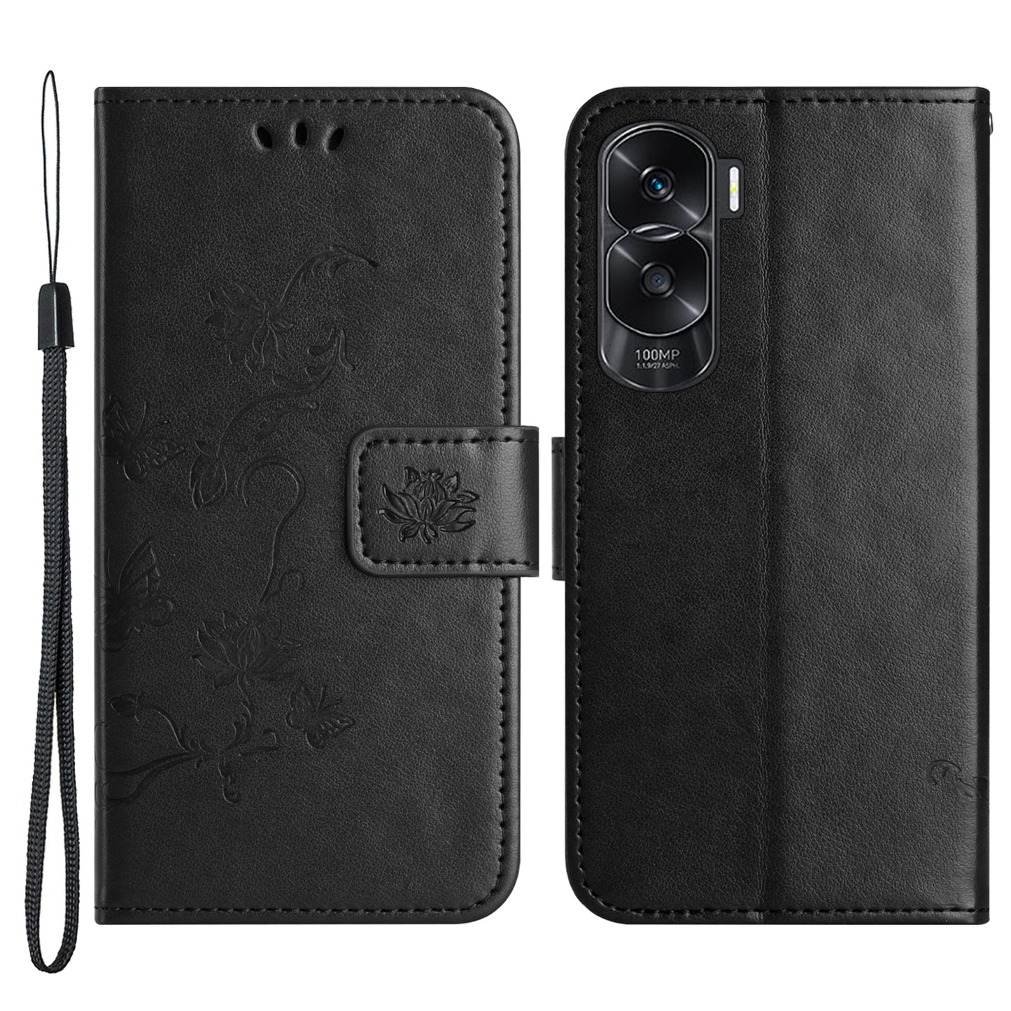 For Honor 90 Lite 5G / X50i 5G Butterfly Flower Imprinted Leather Phone Case Flip Stand Wallet Cover