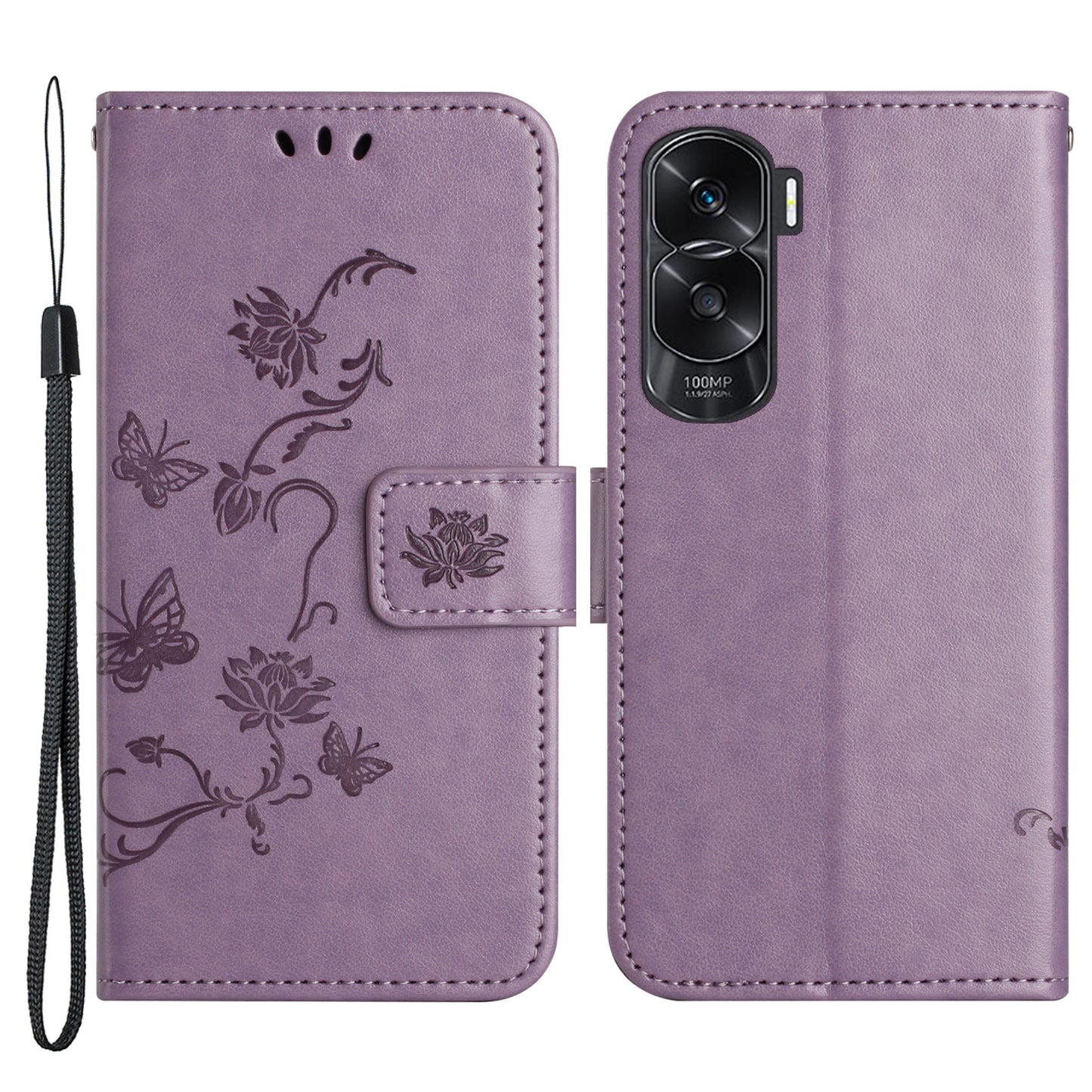 For Honor 90 Lite 5G / X50i 5G Butterfly Flower Imprinted Leather Phone Case Flip Stand Wallet Cover