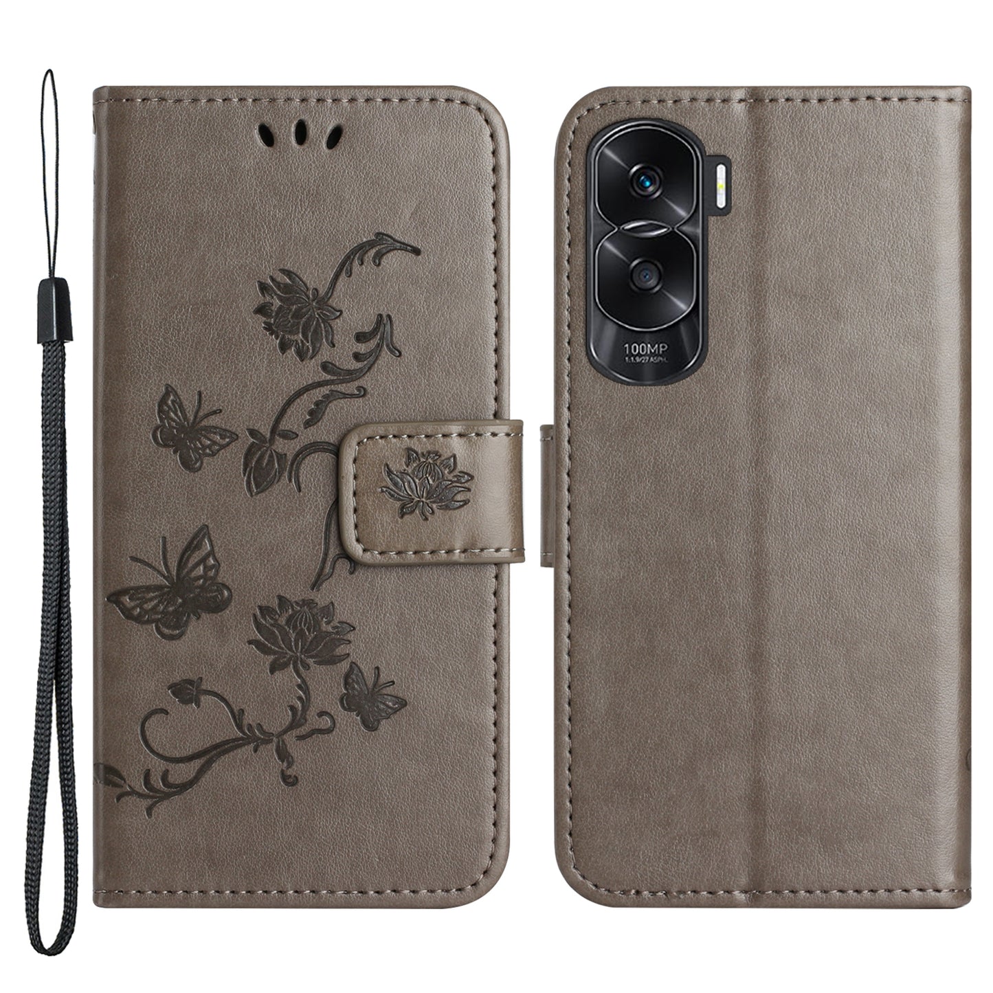 For Honor 90 Lite 5G / X50i 5G Butterfly Flower Imprinted Leather Phone Case Flip Stand Wallet Cover