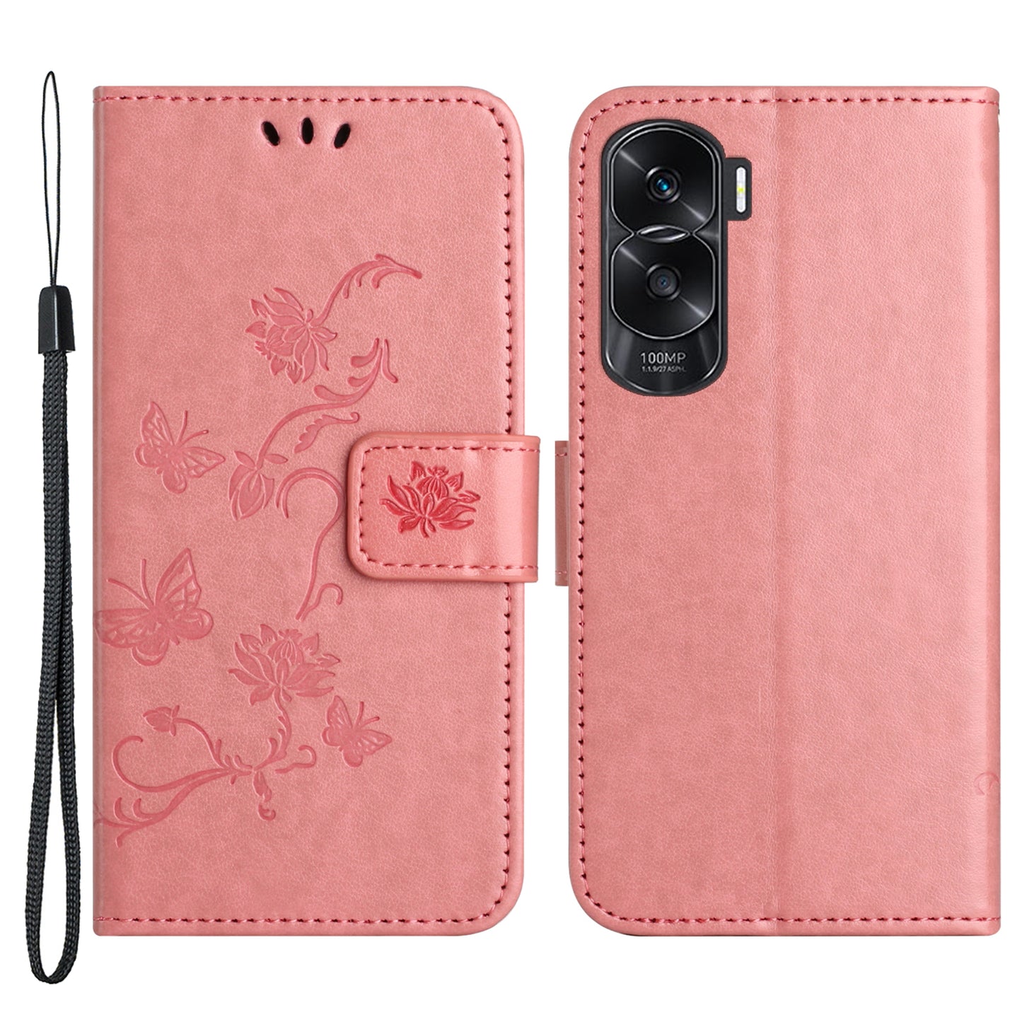 For Honor 90 Lite 5G / X50i 5G Butterfly Flower Imprinted Leather Phone Case Flip Stand Wallet Cover
