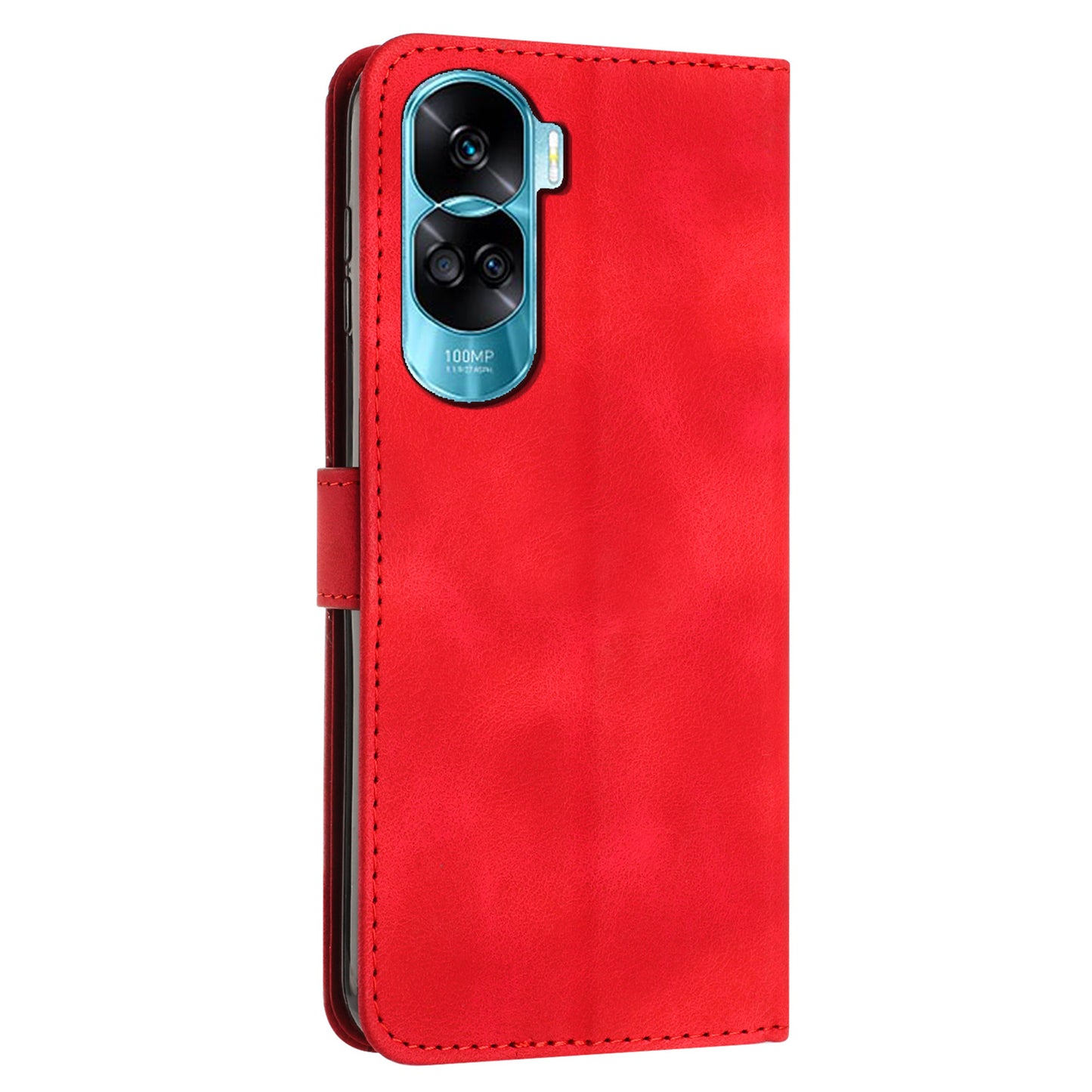 For Honor 90 Lite 5G / X50i 5G Leather Cell Phone Cover Triangle Imprinted Wallet Stand Case with Hand Strap