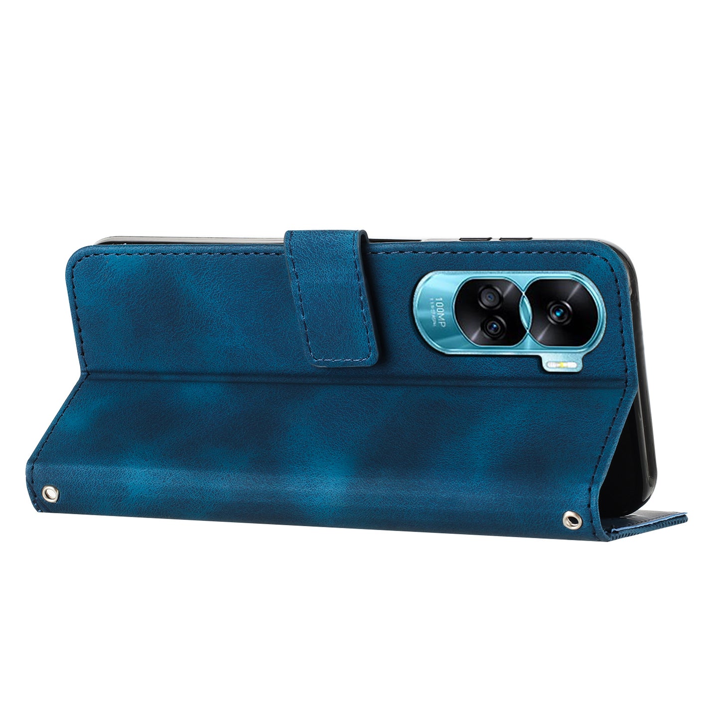 For Honor 90 Lite 5G / X50i 5G Leather Cell Phone Cover Triangle Imprinted Wallet Stand Case with Hand Strap