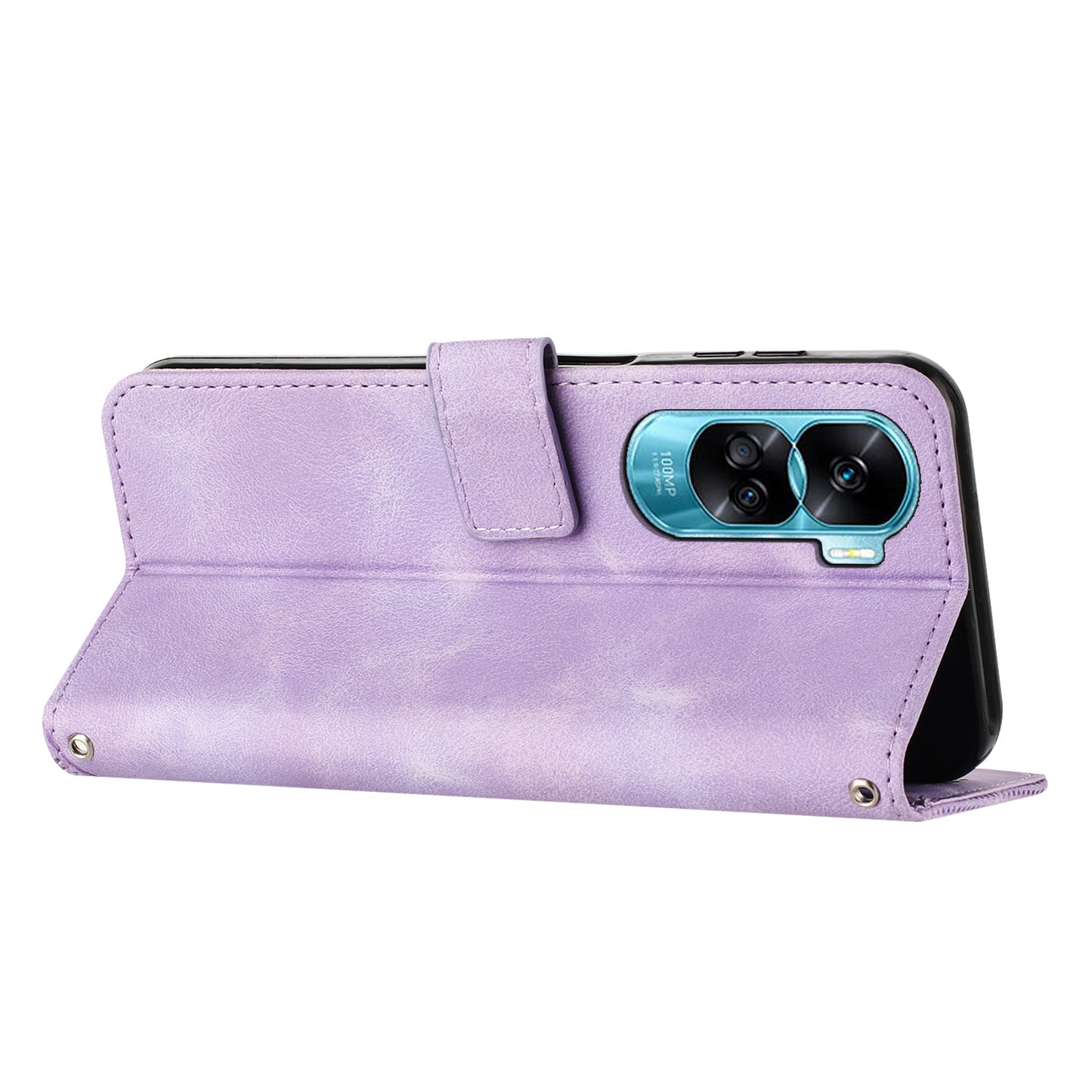 For Honor 90 Lite 5G / X50i 5G Leather Cell Phone Cover Triangle Imprinted Wallet Stand Case with Hand Strap