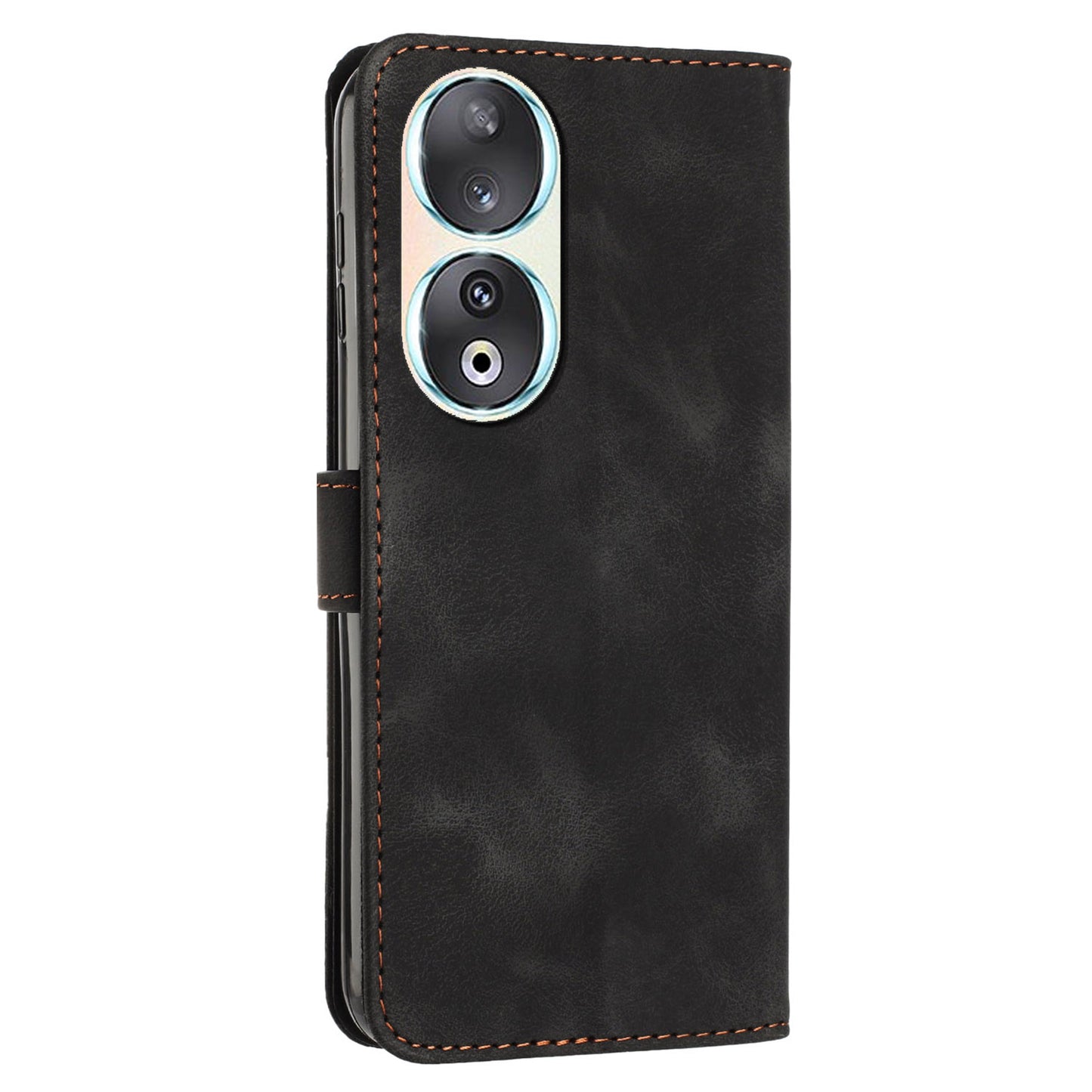 For Honor 90 Leather Wallet Anti-drop Phone Cover Triangle Imprint Folding Stand Shell with Strap