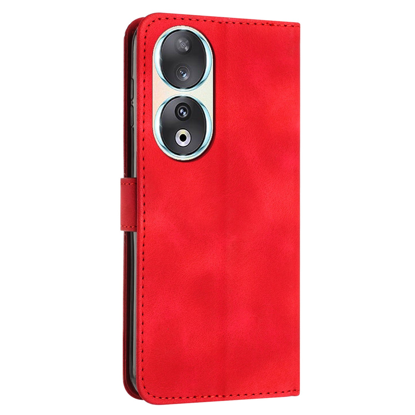 For Honor 90 Leather Wallet Anti-drop Phone Cover Triangle Imprint Folding Stand Shell with Strap