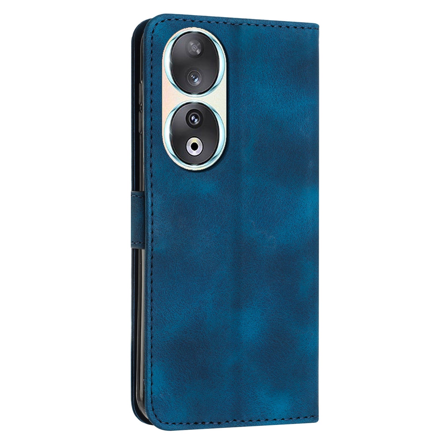 For Honor 90 Leather Wallet Anti-drop Phone Cover Triangle Imprint Folding Stand Shell with Strap