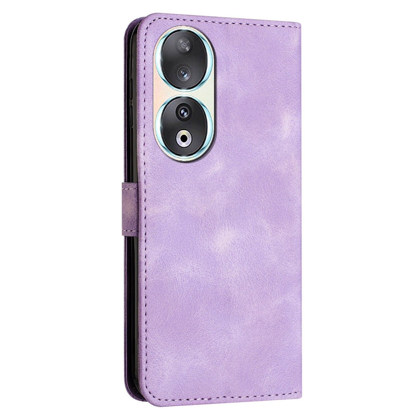 For Honor 90 Leather Wallet Anti-drop Phone Cover Triangle Imprint Folding Stand Shell with Strap