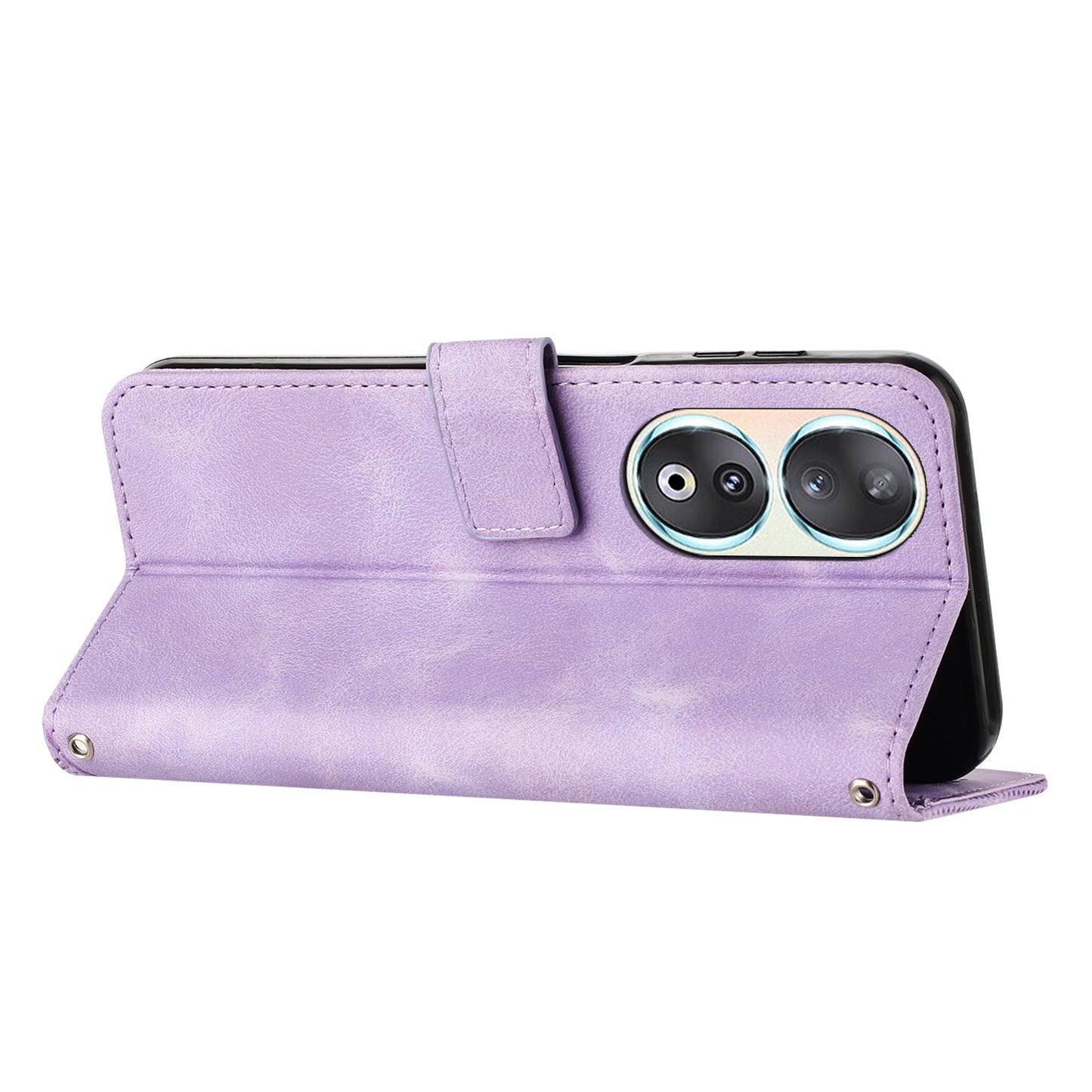 For Honor 90 Leather Wallet Anti-drop Phone Cover Triangle Imprint Folding Stand Shell with Strap