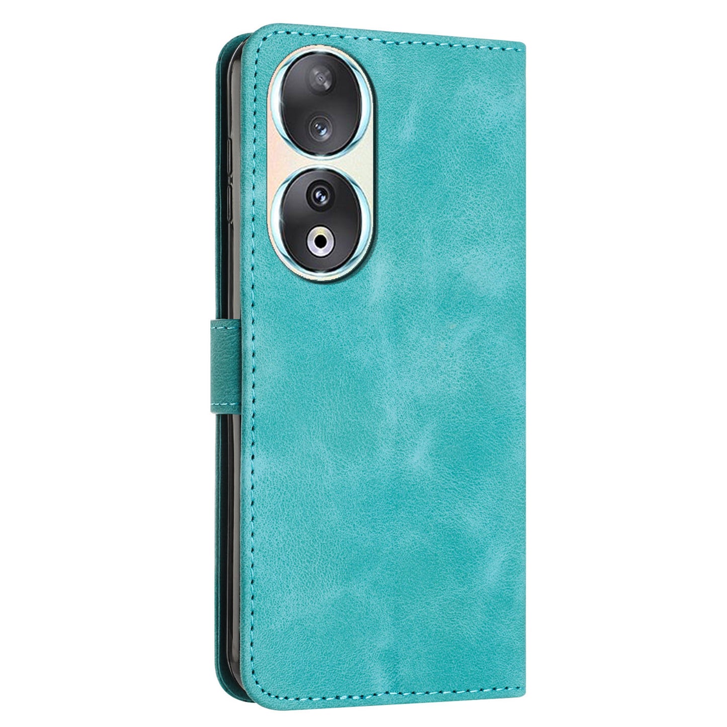 For Honor 90 Leather Wallet Anti-drop Phone Cover Triangle Imprint Folding Stand Shell with Strap