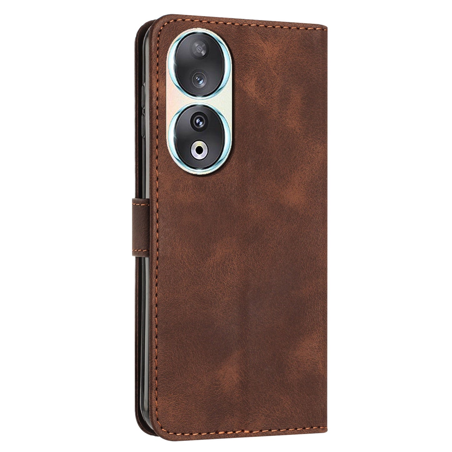 For Honor 90 Leather Wallet Anti-drop Phone Cover Triangle Imprint Folding Stand Shell with Strap