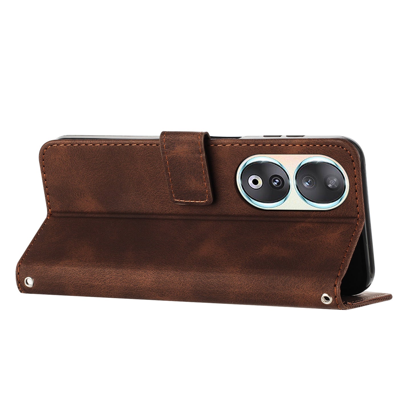 For Honor 90 Leather Wallet Anti-drop Phone Cover Triangle Imprint Folding Stand Shell with Strap