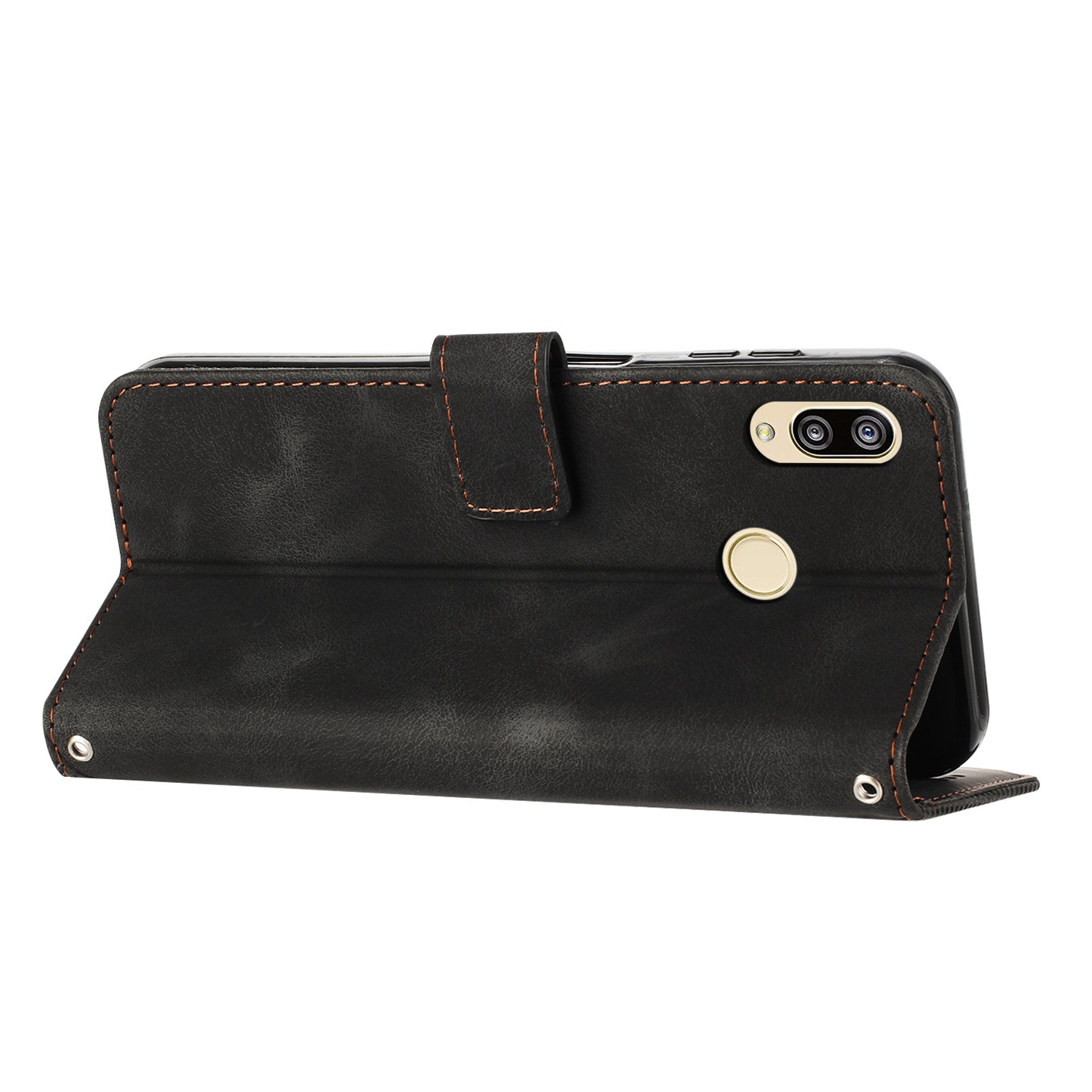 For Honor 8X / 9X Lite Triangle Imprinted Anti-fall Cover Leather Wallet Stand Cell Phone Case with Strap