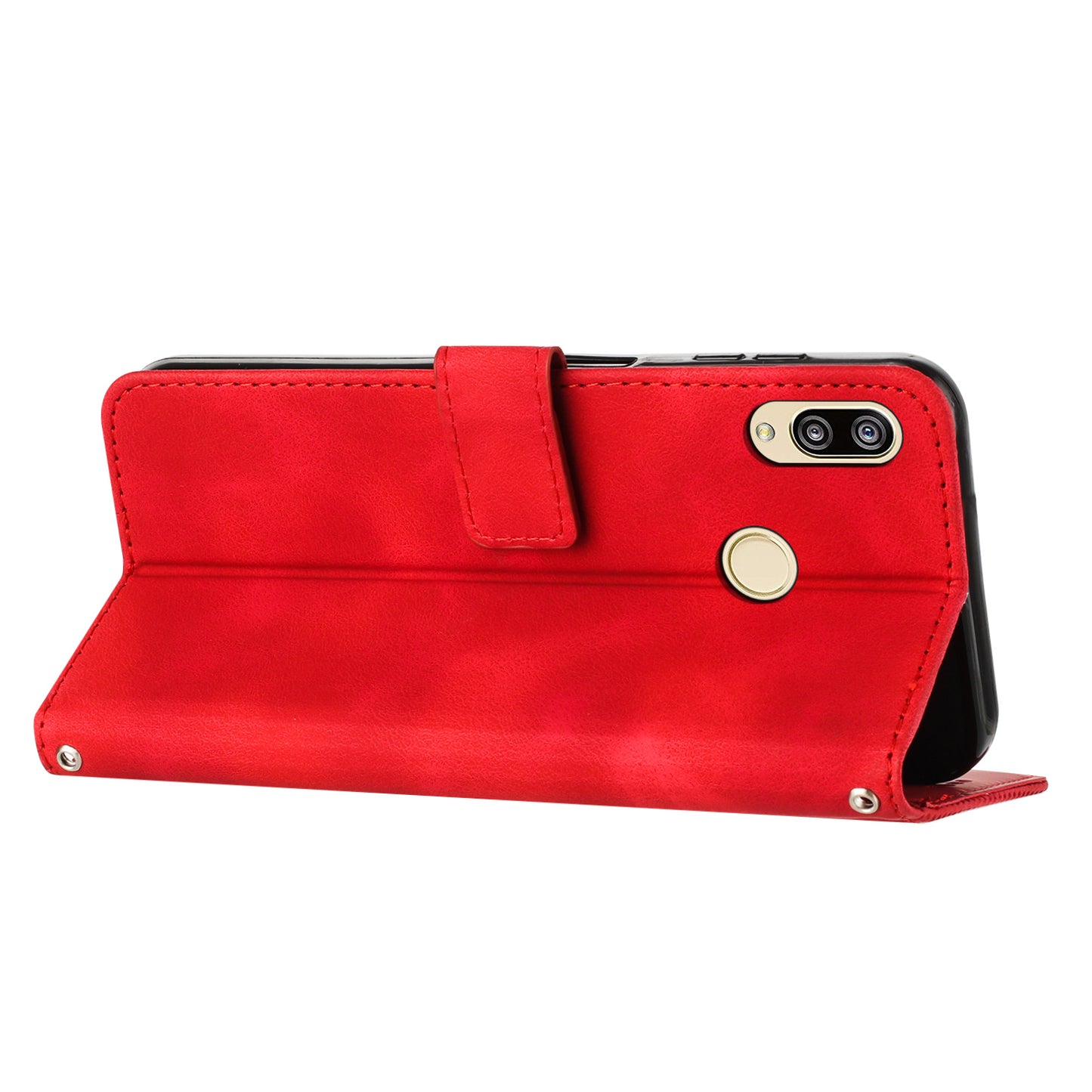 For Honor 8X / 9X Lite Triangle Imprinted Anti-fall Cover Leather Wallet Stand Cell Phone Case with Strap