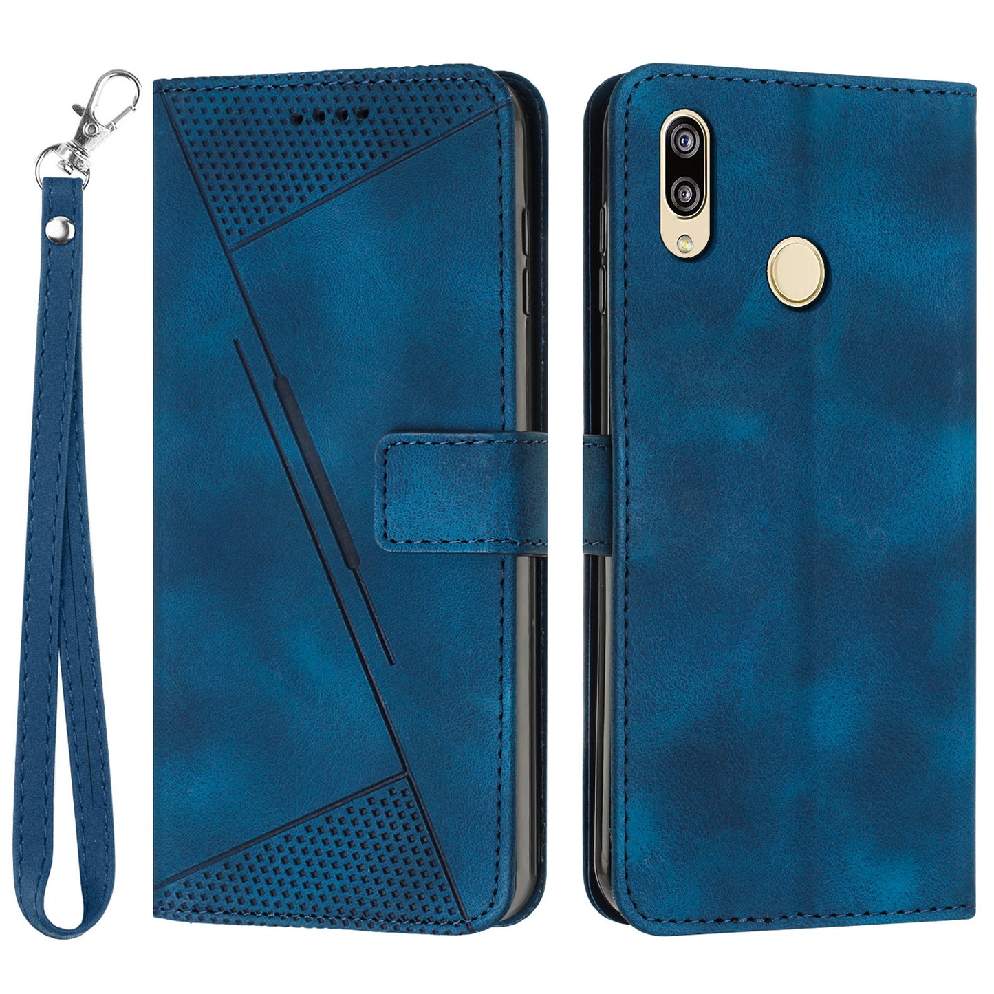 For Honor 8X / 9X Lite Triangle Imprinted Anti-fall Cover Leather Wallet Stand Cell Phone Case with Strap