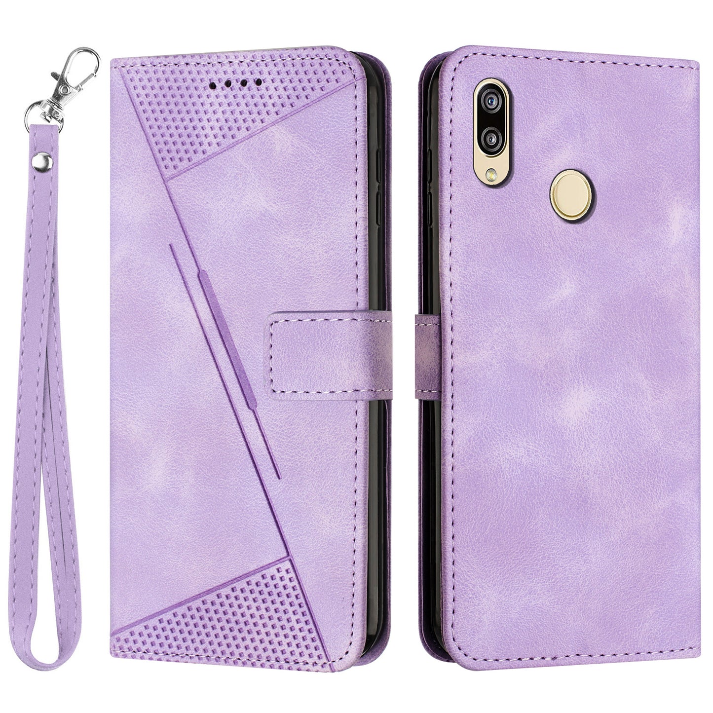 For Honor 8X / 9X Lite Triangle Imprinted Anti-fall Cover Leather Wallet Stand Cell Phone Case with Strap