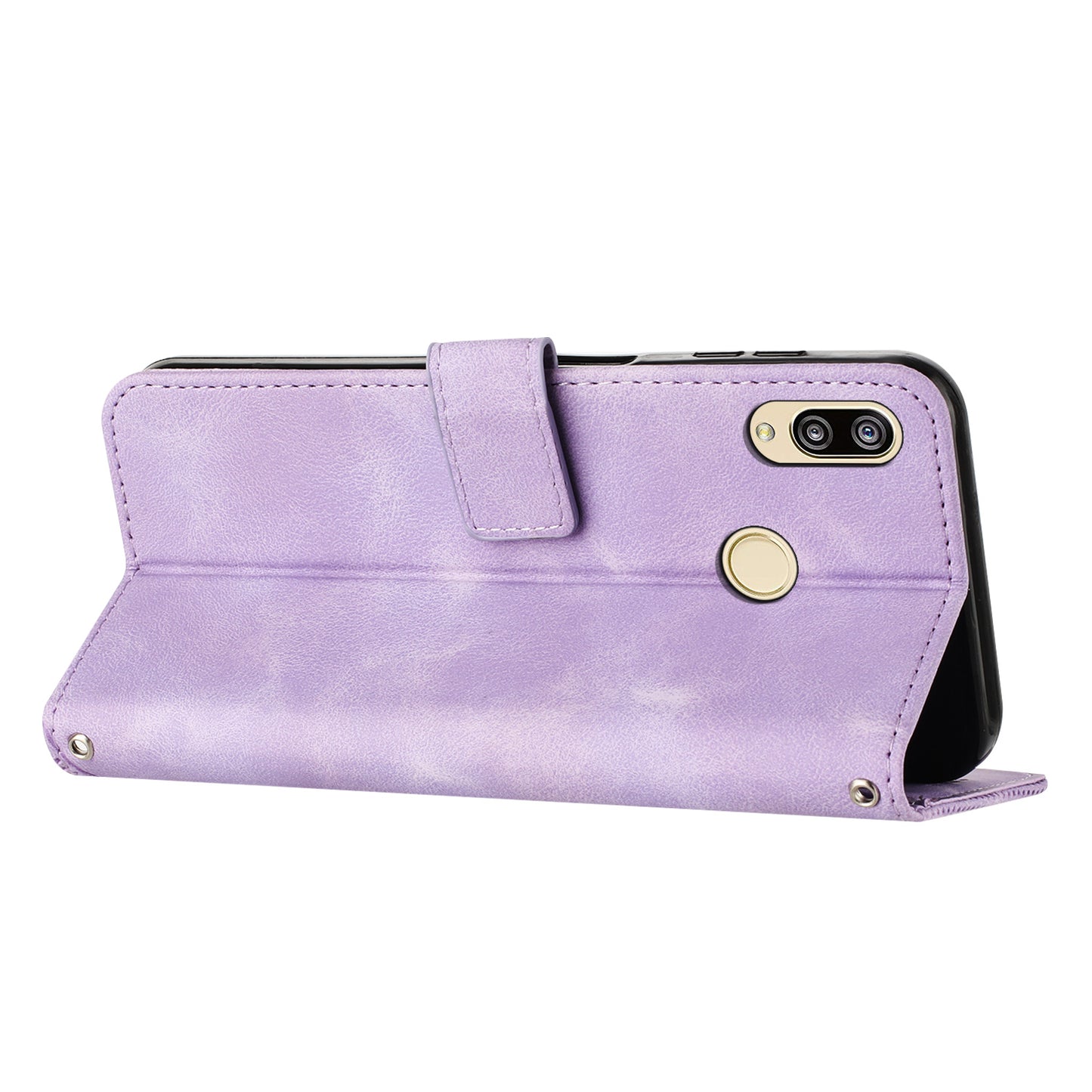 For Honor 8X / 9X Lite Triangle Imprinted Anti-fall Cover Leather Wallet Stand Cell Phone Case with Strap