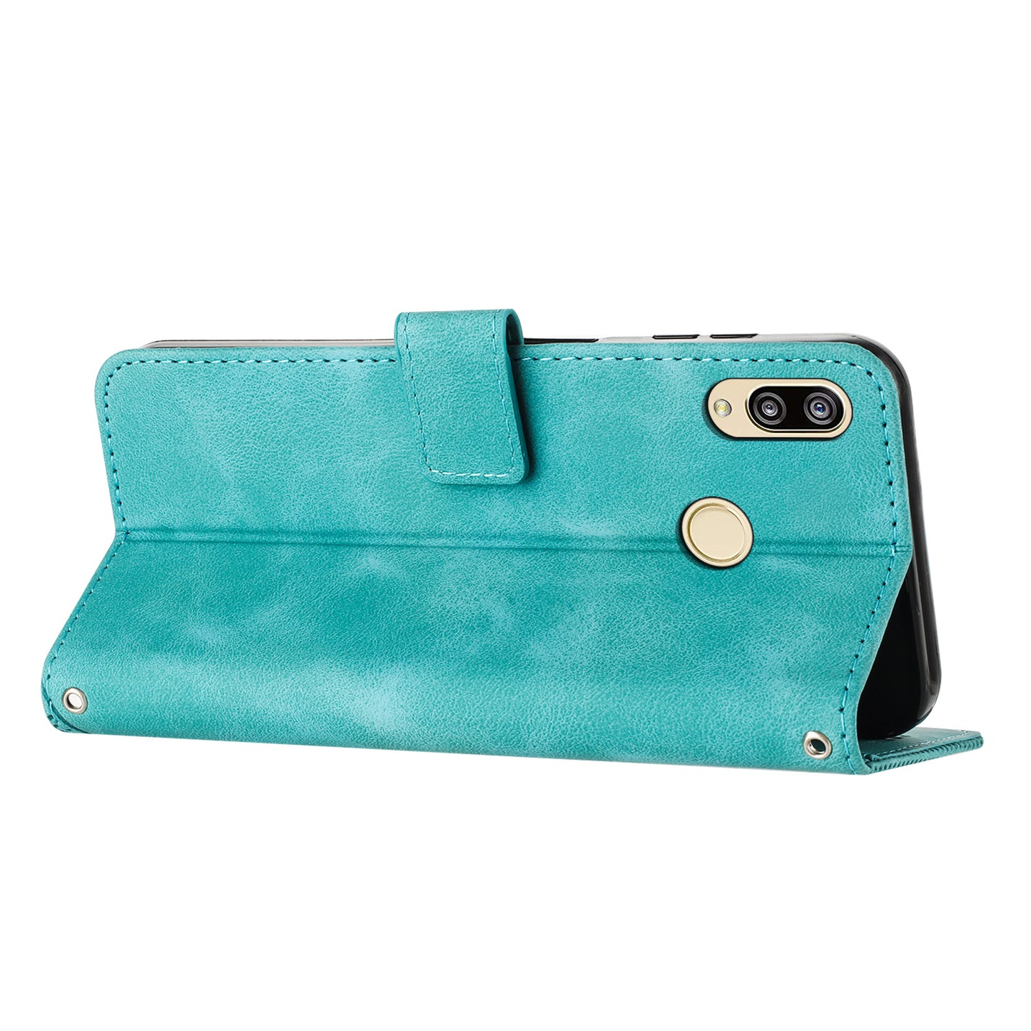 For Honor 8X / 9X Lite Triangle Imprinted Anti-fall Cover Leather Wallet Stand Cell Phone Case with Strap