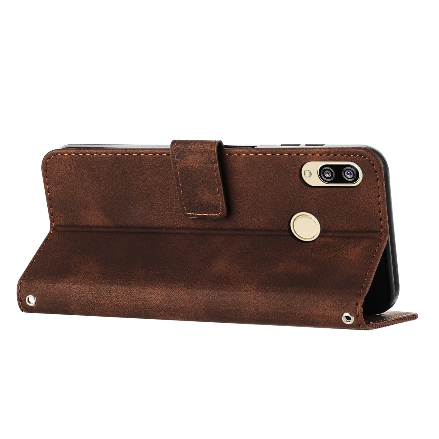 For Honor 8X / 9X Lite Triangle Imprinted Anti-fall Cover Leather Wallet Stand Cell Phone Case with Strap