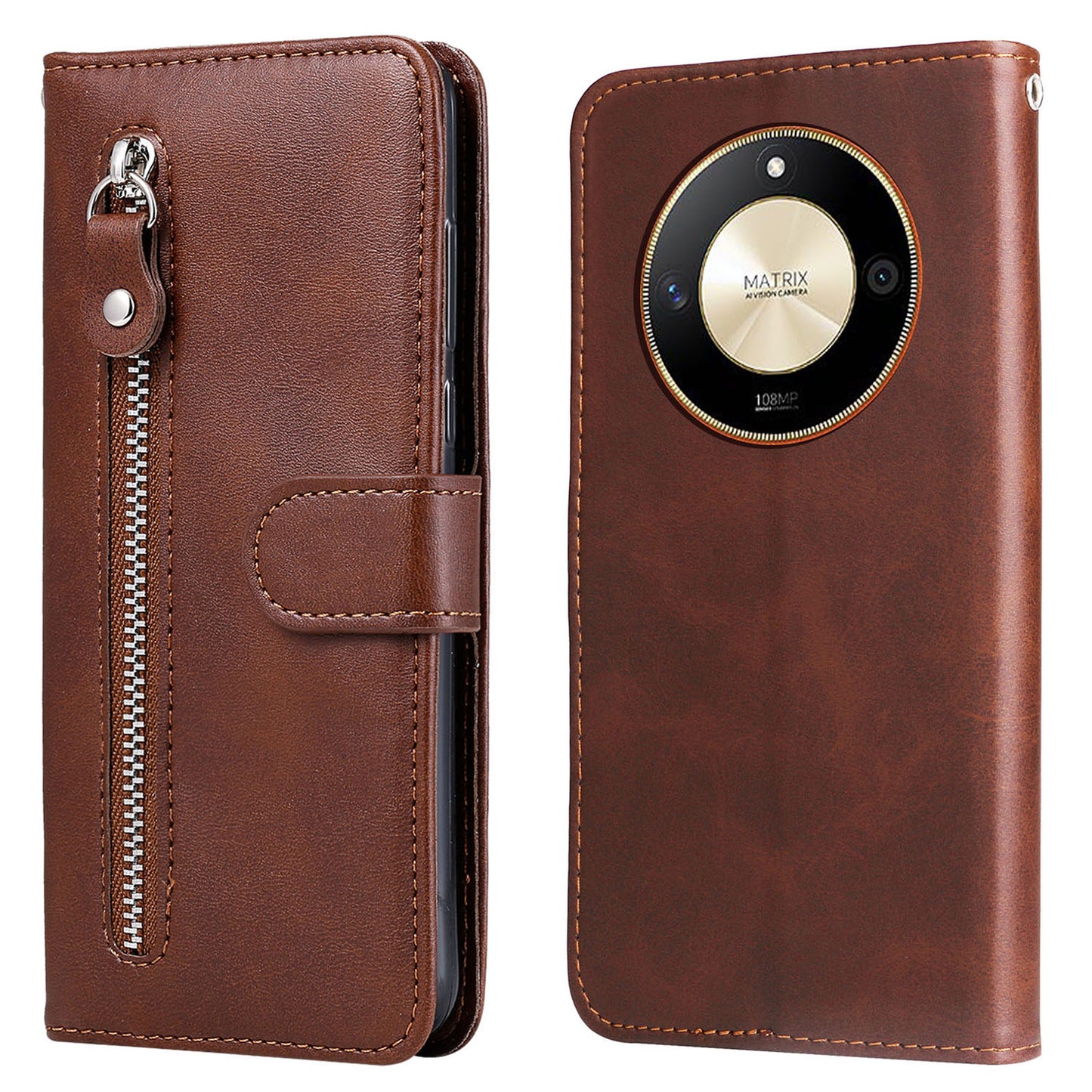 For Honor X50 Calf Texture Anti-drop Case Zipper Pocket Wallet Stand Smartphone Cover