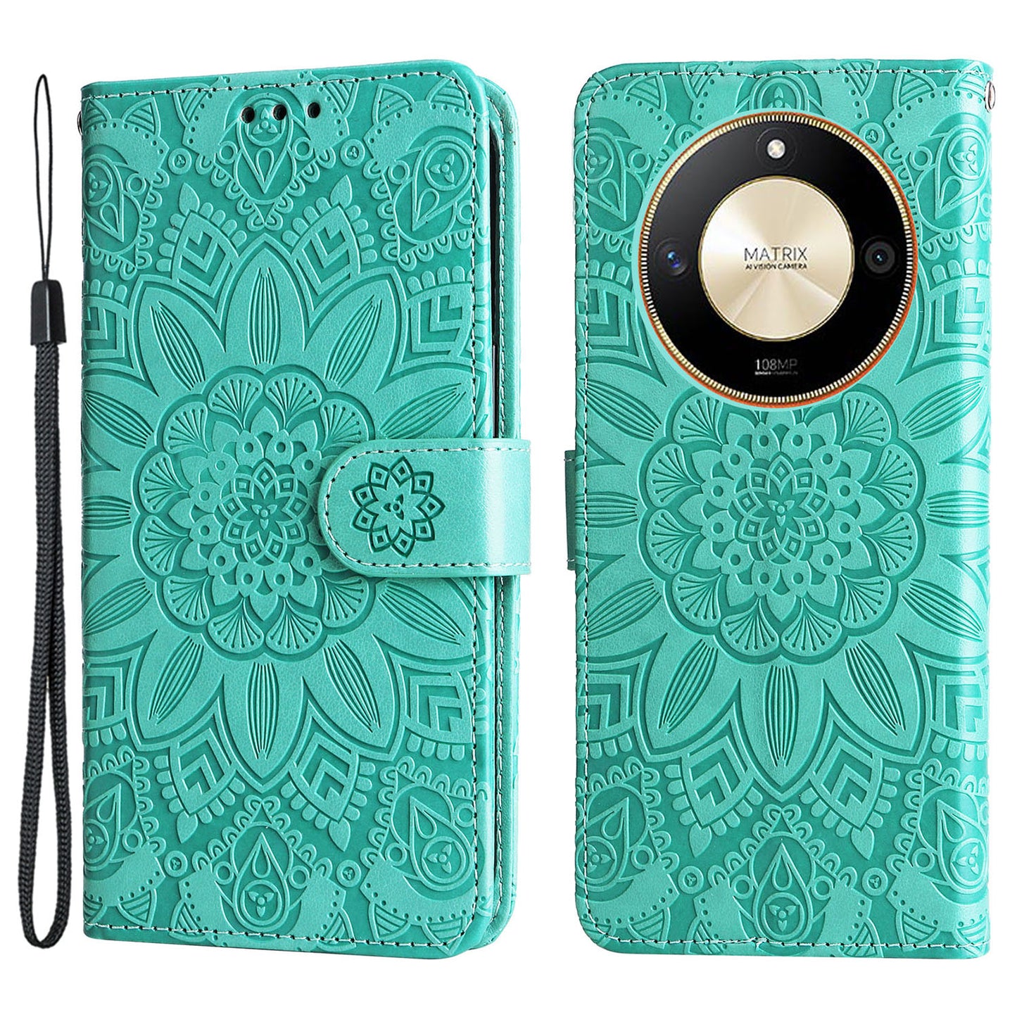 For Honor X50 PU Leather Wallet Stand Case Sunflower Imprinted Shockproof Phone Cover