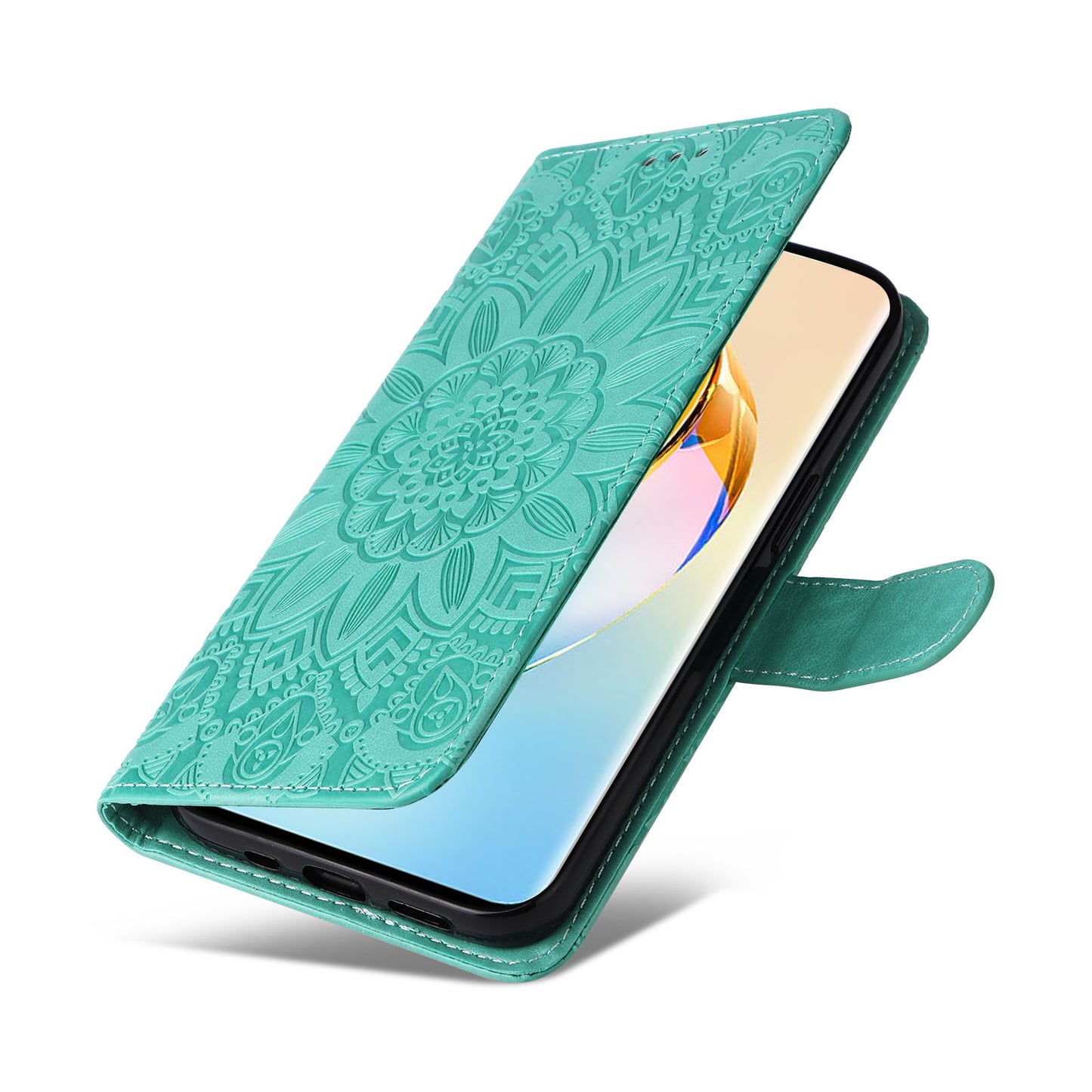 For Honor X50 PU Leather Wallet Stand Case Sunflower Imprinted Shockproof Phone Cover