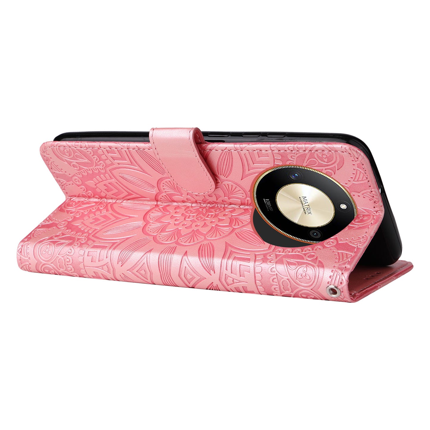 For Honor X50 PU Leather Wallet Stand Case Sunflower Imprinted Shockproof Phone Cover