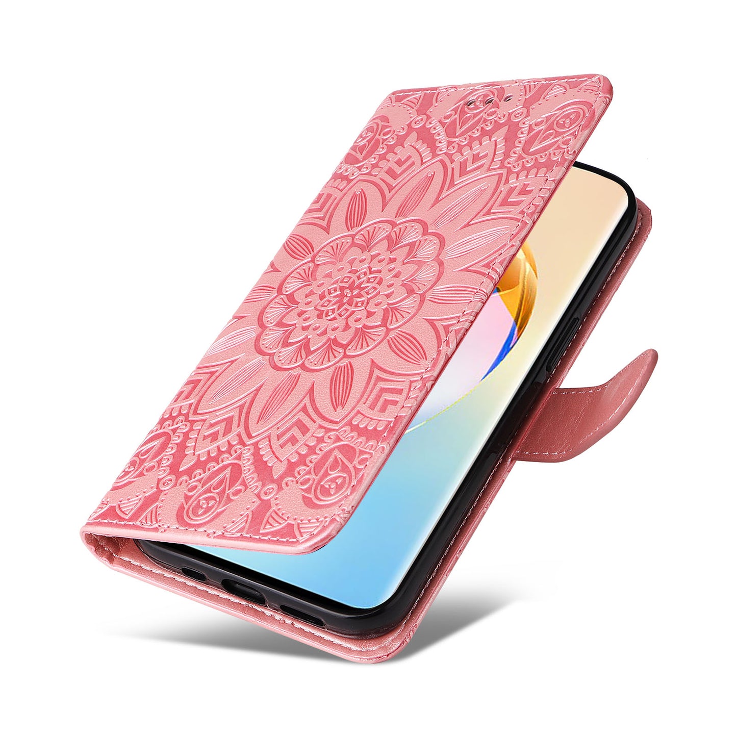 For Honor X50 PU Leather Wallet Stand Case Sunflower Imprinted Shockproof Phone Cover