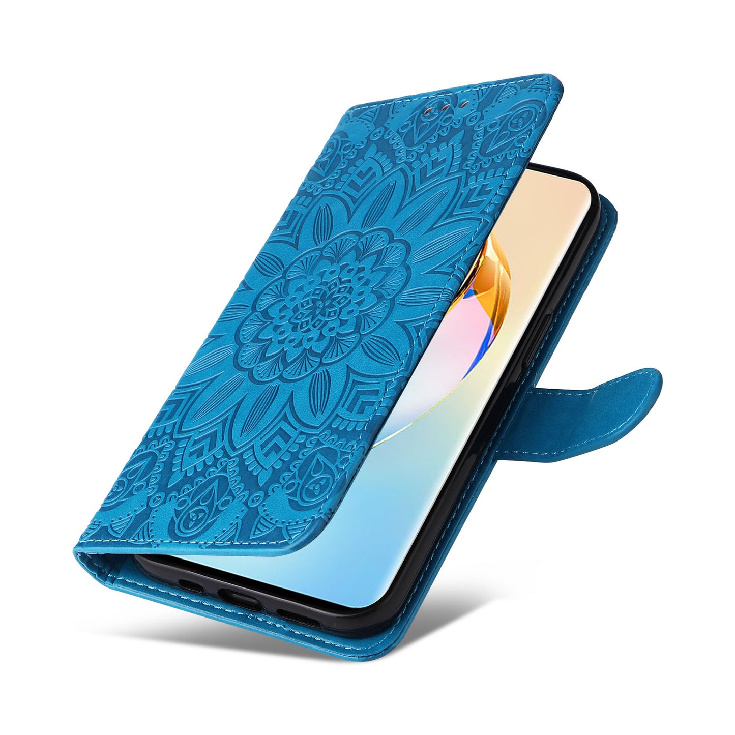 For Honor X50 PU Leather Wallet Stand Case Sunflower Imprinted Shockproof Phone Cover