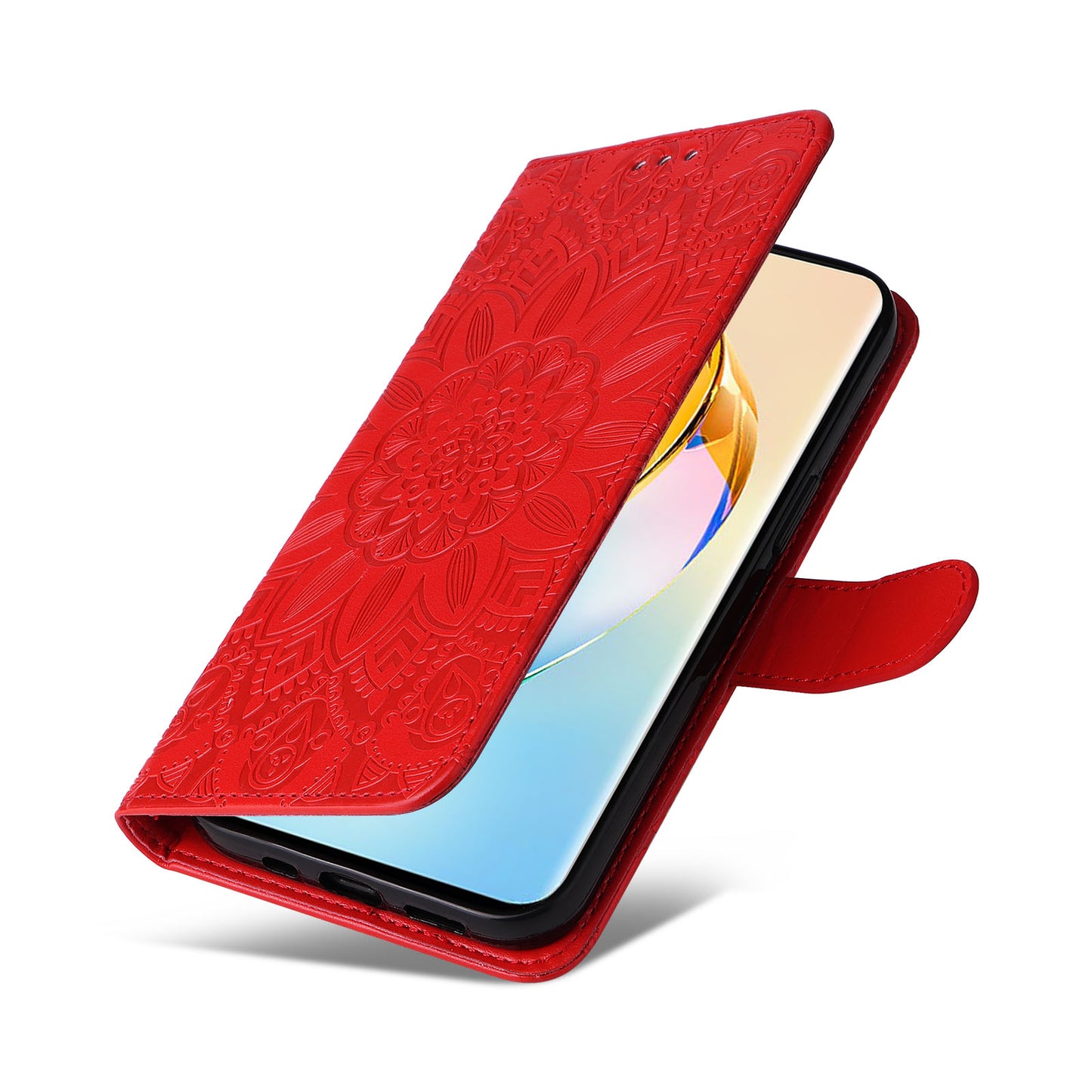 For Honor X50 PU Leather Wallet Stand Case Sunflower Imprinted Shockproof Phone Cover
