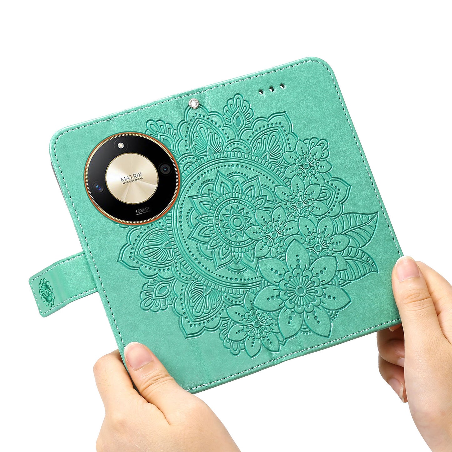 For Honor X50 Flower Imprint PU Leather Cover Folding Stand Wallet Phone Case