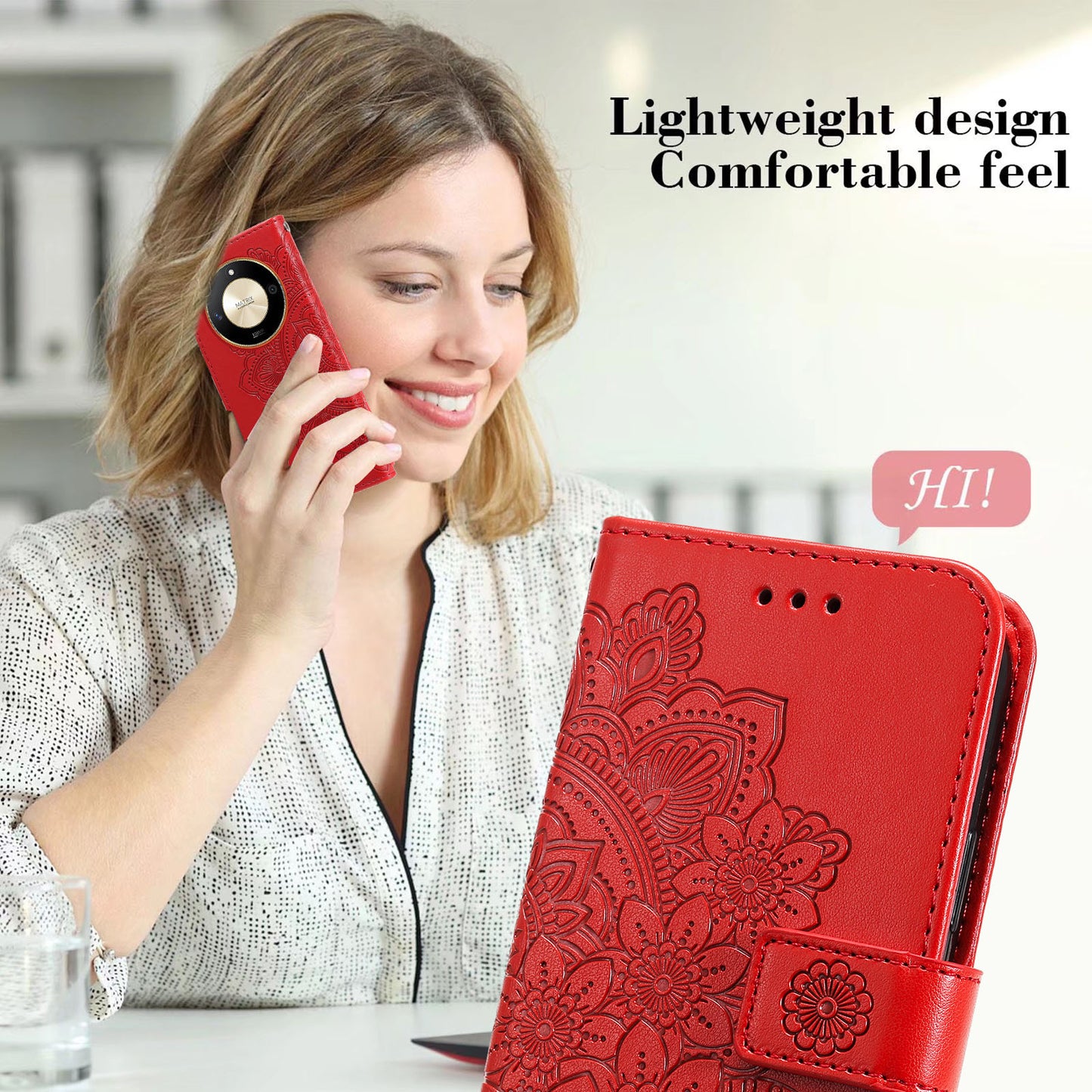 For Honor X50 Flower Imprint PU Leather Cover Folding Stand Wallet Phone Case