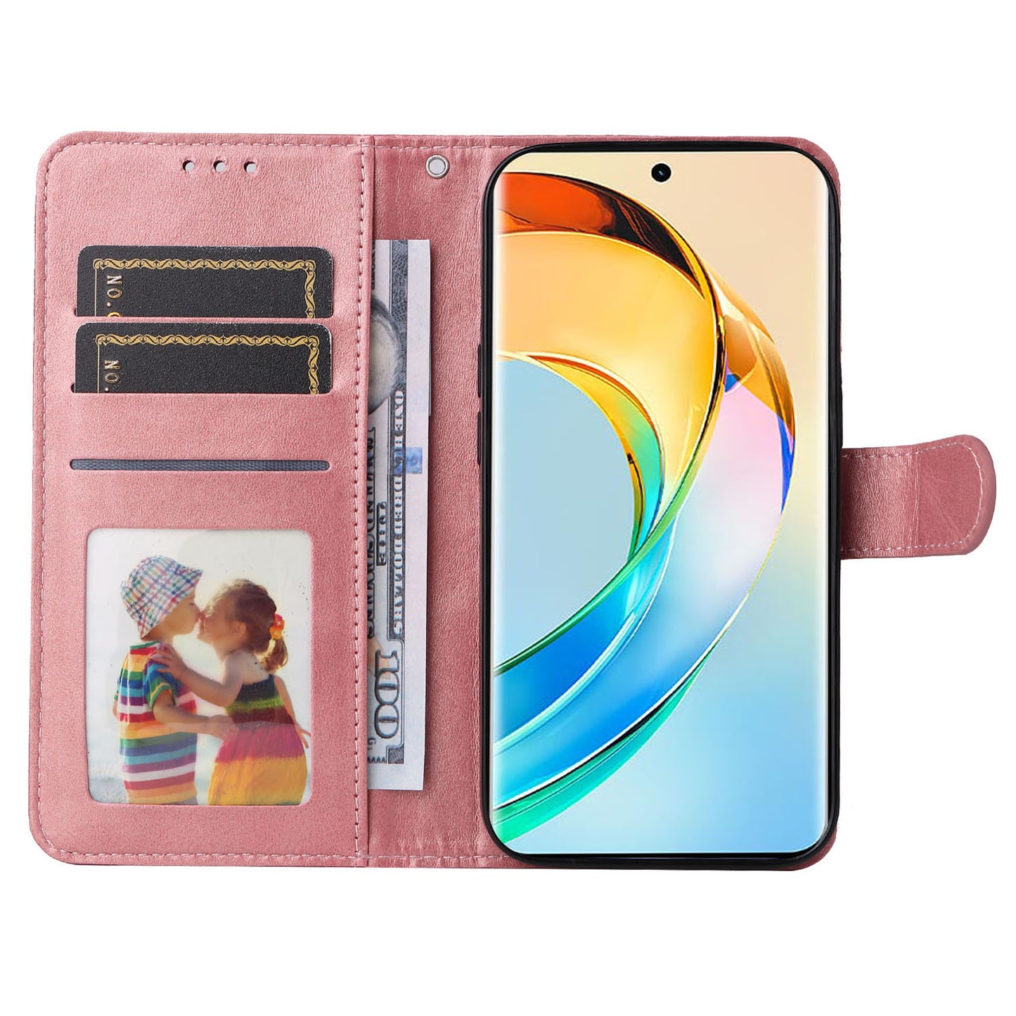 For Honor X50 PU Leather Wallet Stand Case Calf Texture Full Protection Phone Cover