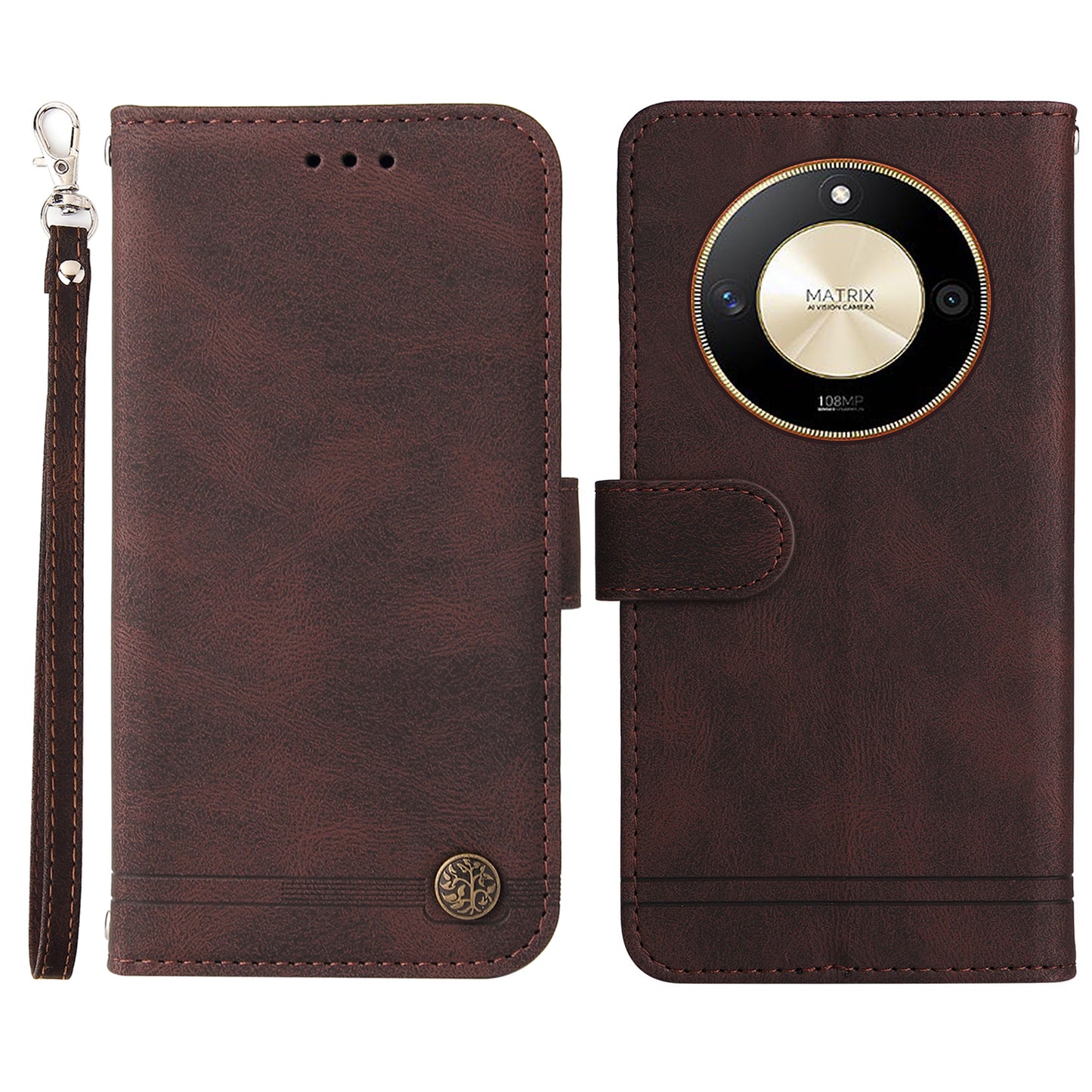 For Honor X50 Imprinted Skin-touch Phone Cover PU Leather Stand Wallet Shockproof Case