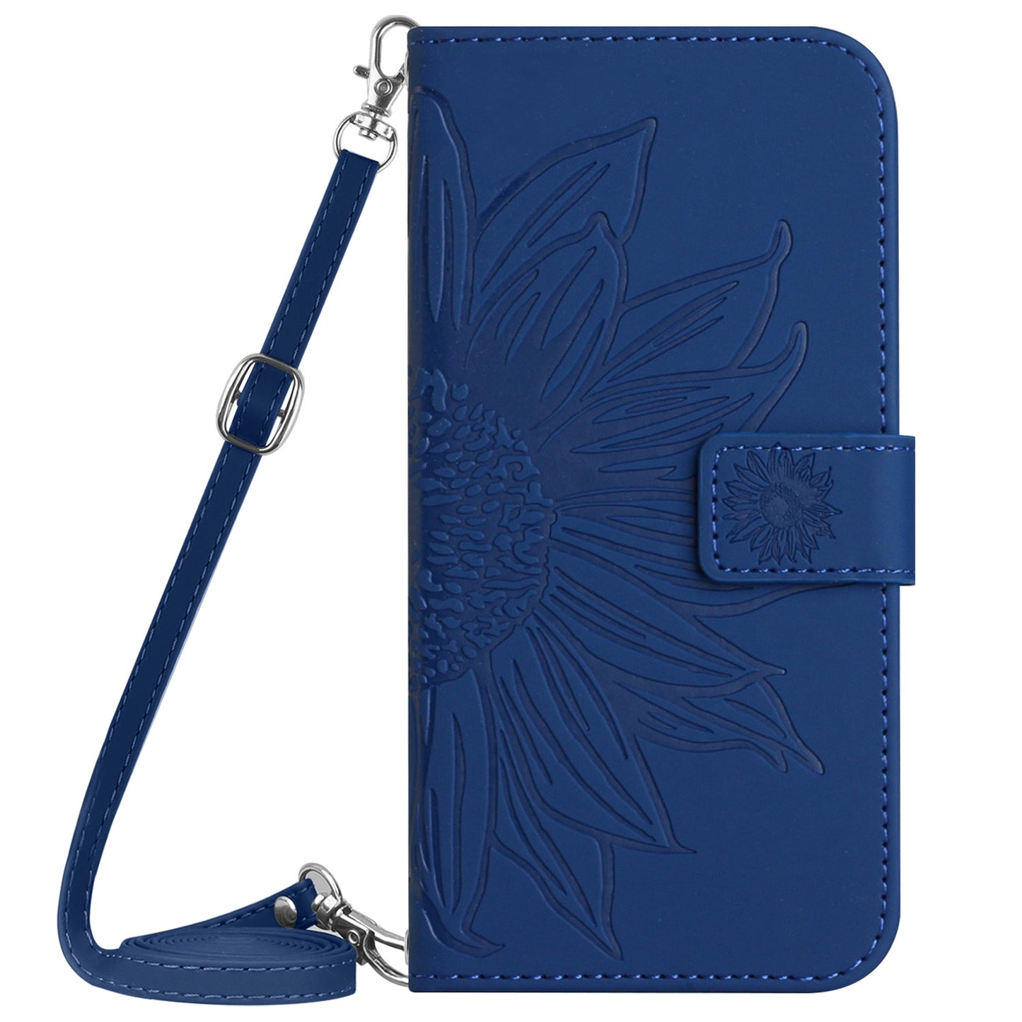 HT04 For Xiaomi Redmi 12 5G / Poco M6 Pro 5G Leather Wallet Phone Case Sunflower Imprint Stand Cover with Shoulder Strap