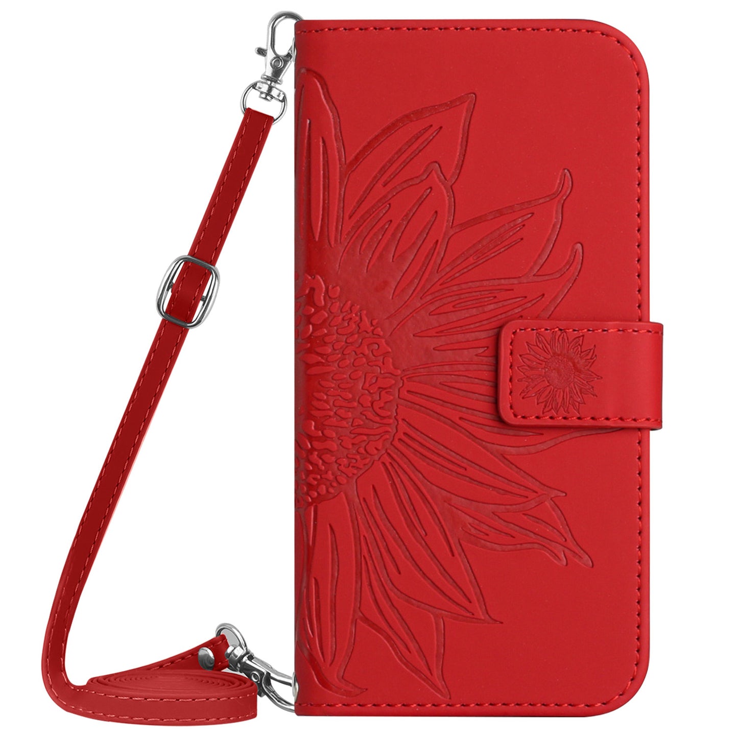 HT04 For Xiaomi Redmi 12 5G / Poco M6 Pro 5G Leather Wallet Phone Case Sunflower Imprint Stand Cover with Shoulder Strap