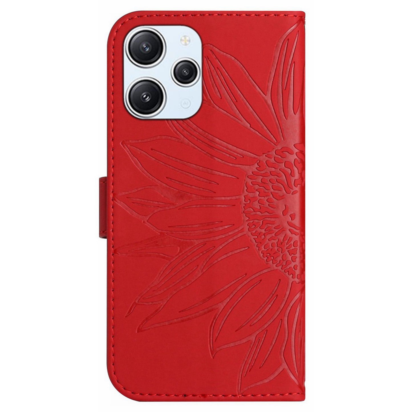 HT04 For Xiaomi Redmi 12 5G / Poco M6 Pro 5G Leather Wallet Phone Case Sunflower Imprint Stand Cover with Shoulder Strap