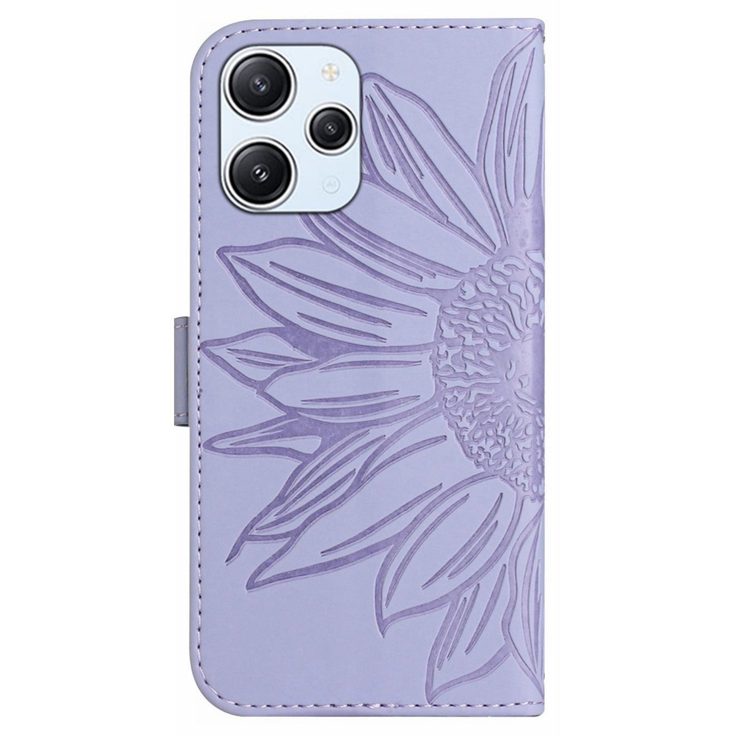 HT04 For Xiaomi Redmi 12 5G / Poco M6 Pro 5G Leather Wallet Phone Case Sunflower Imprint Stand Cover with Shoulder Strap