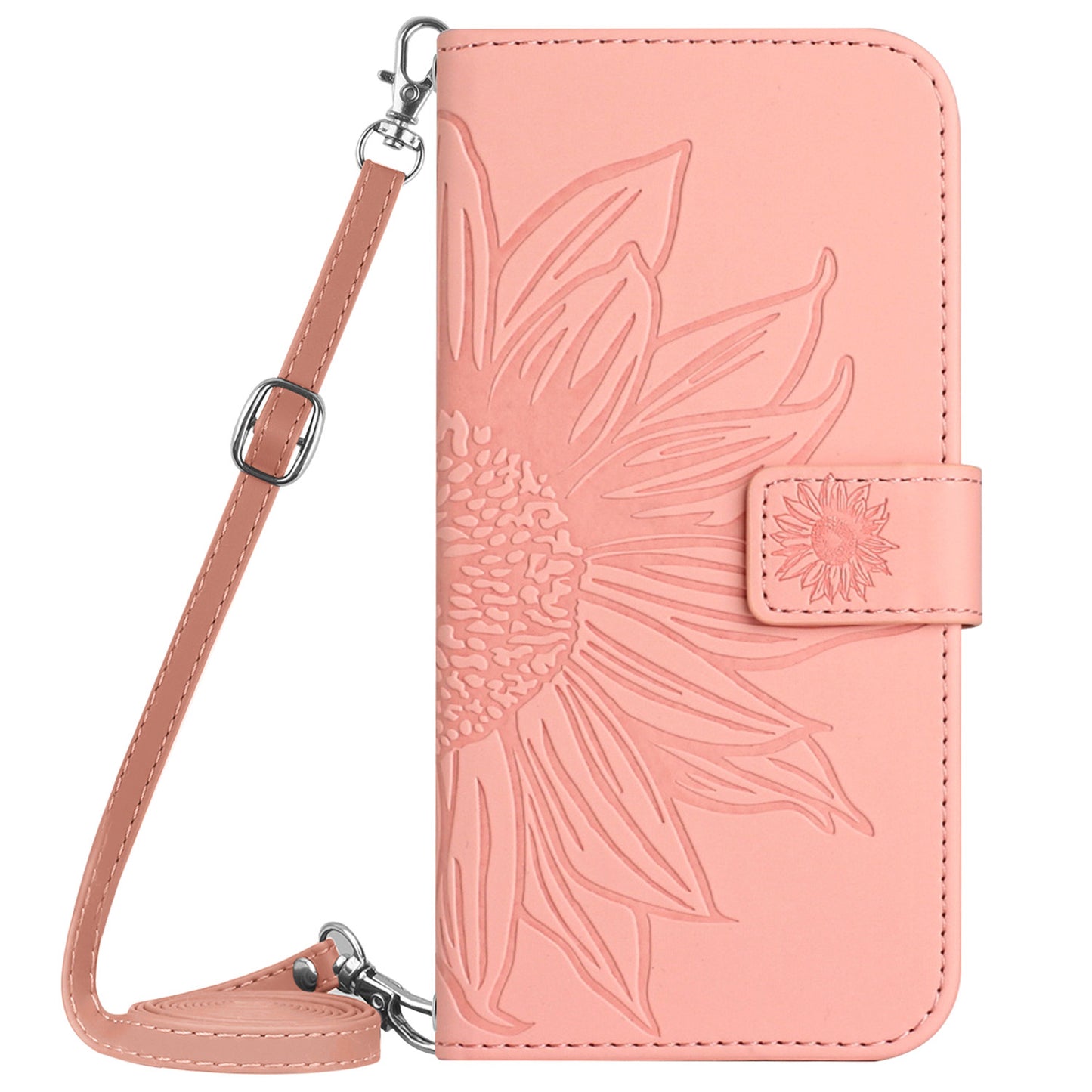 HT04 For Xiaomi Redmi 12 5G / Poco M6 Pro 5G Leather Wallet Phone Case Sunflower Imprint Stand Cover with Shoulder Strap