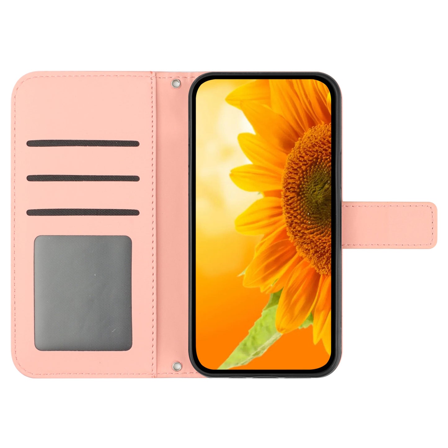 HT04 For Xiaomi Redmi 12 5G / Poco M6 Pro 5G Leather Wallet Phone Case Sunflower Imprint Stand Cover with Shoulder Strap