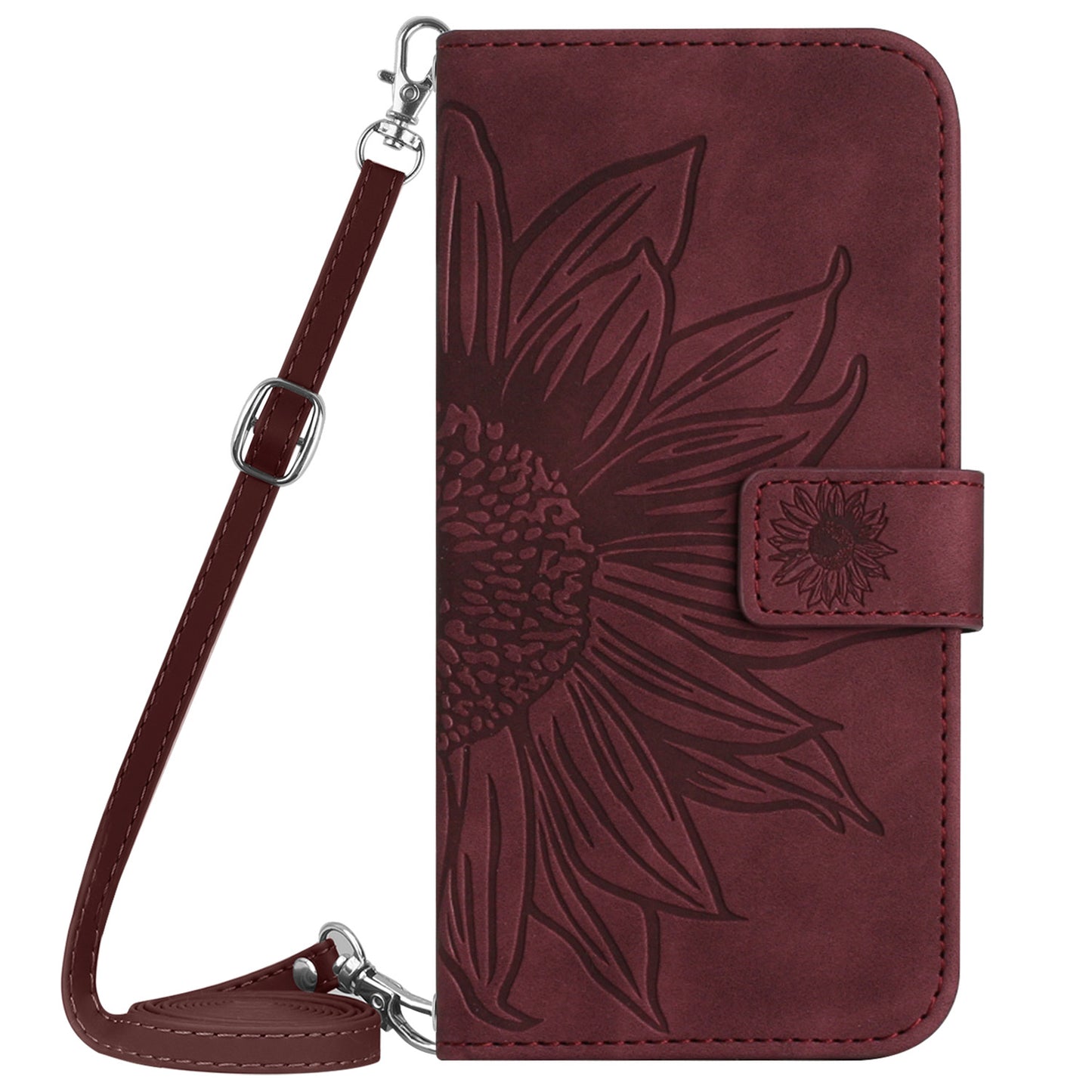 HT04 For Xiaomi Redmi 12 5G / Poco M6 Pro 5G Leather Wallet Phone Case Sunflower Imprint Stand Cover with Shoulder Strap