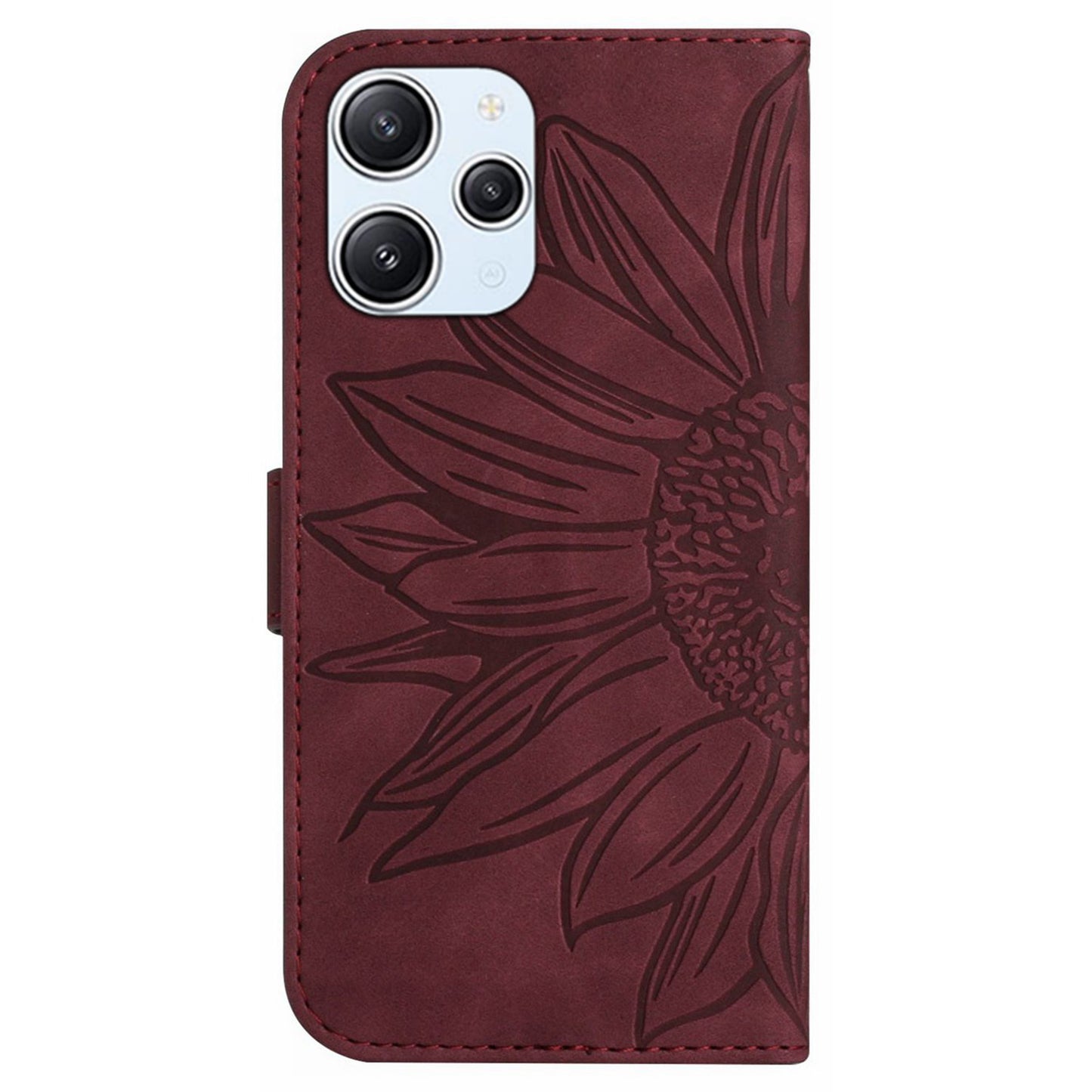 HT04 For Xiaomi Redmi 12 5G / Poco M6 Pro 5G Leather Wallet Phone Case Sunflower Imprint Stand Cover with Shoulder Strap