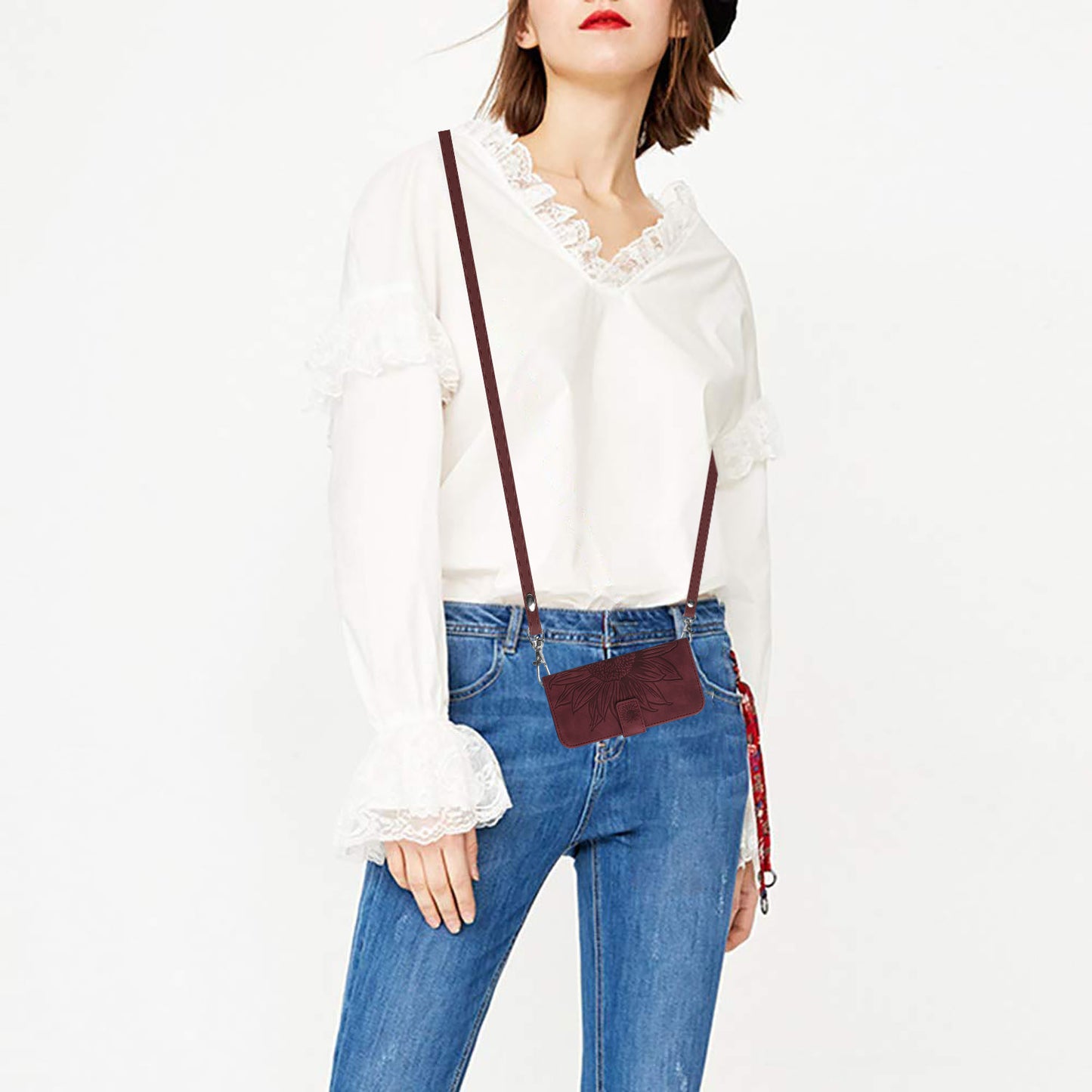HT04 For Xiaomi Redmi 12 5G / Poco M6 Pro 5G Leather Wallet Phone Case Sunflower Imprint Stand Cover with Shoulder Strap