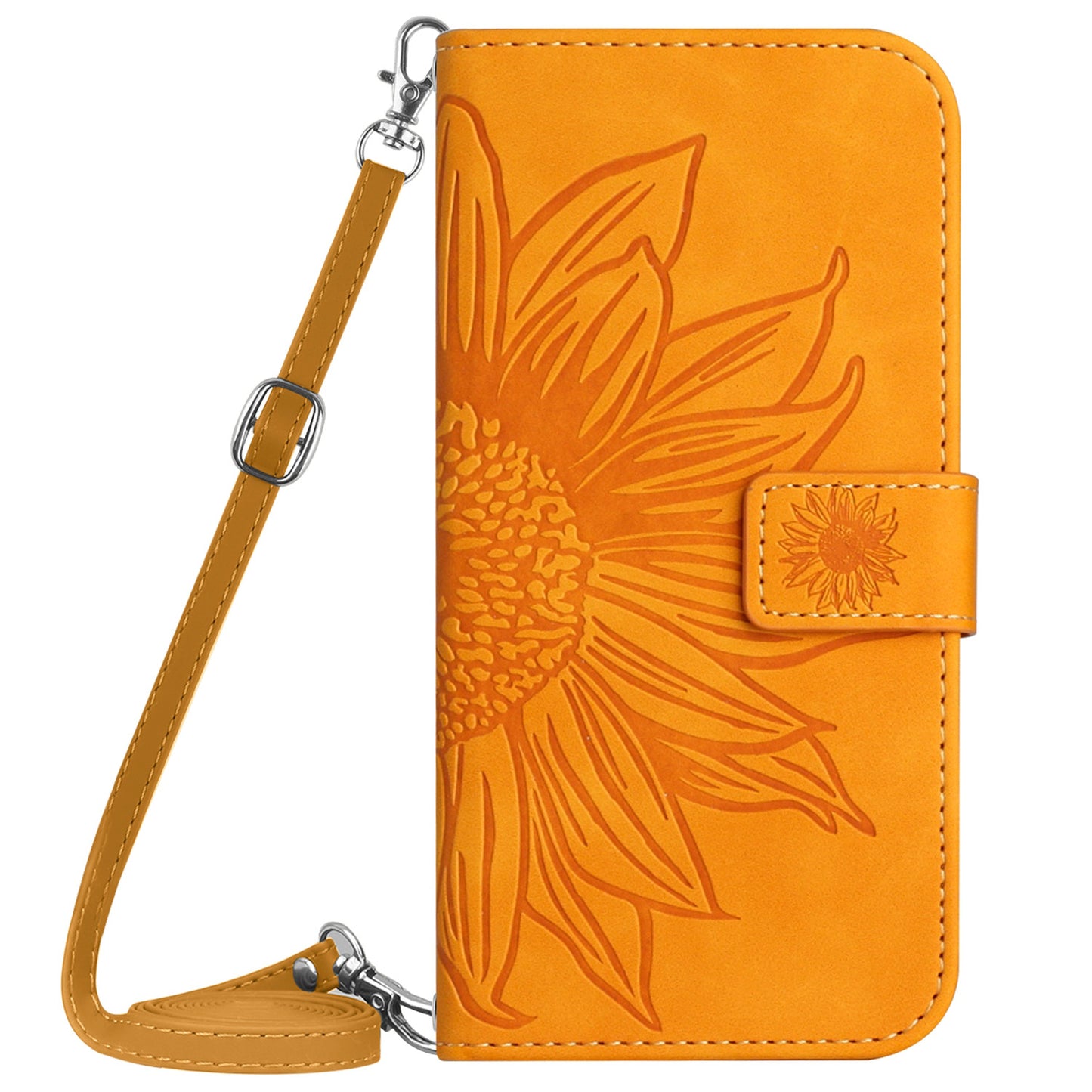 HT04 For Xiaomi Redmi 12 5G / Poco M6 Pro 5G Leather Wallet Phone Case Sunflower Imprint Stand Cover with Shoulder Strap