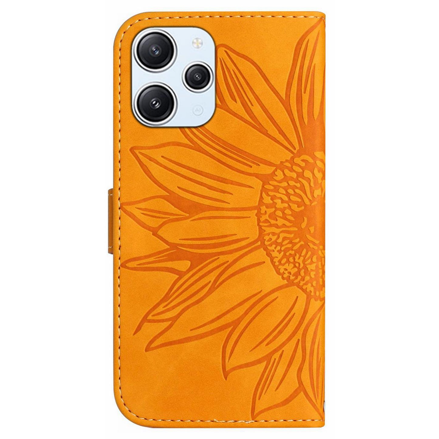 HT04 For Xiaomi Redmi 12 5G / Poco M6 Pro 5G Leather Wallet Phone Case Sunflower Imprint Stand Cover with Shoulder Strap