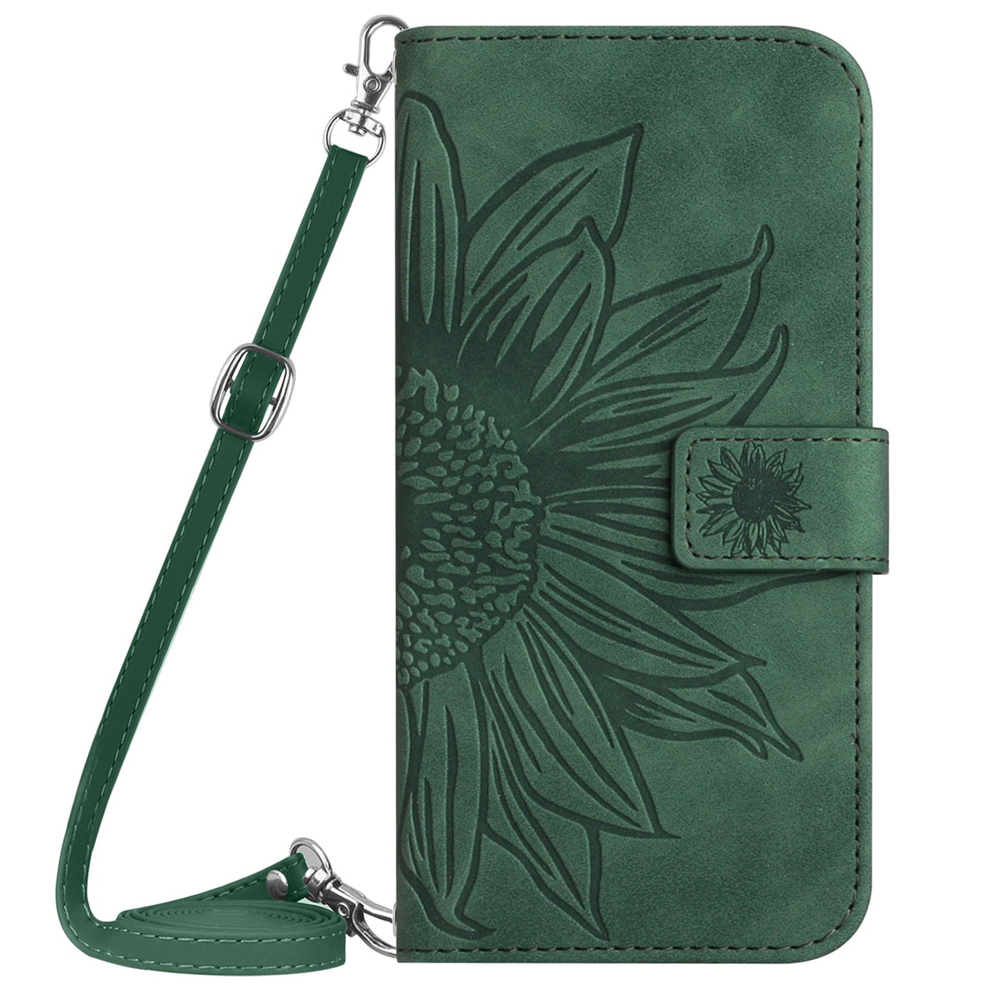 HT04 For Xiaomi Redmi 12 5G / Poco M6 Pro 5G Leather Wallet Phone Case Sunflower Imprint Stand Cover with Shoulder Strap