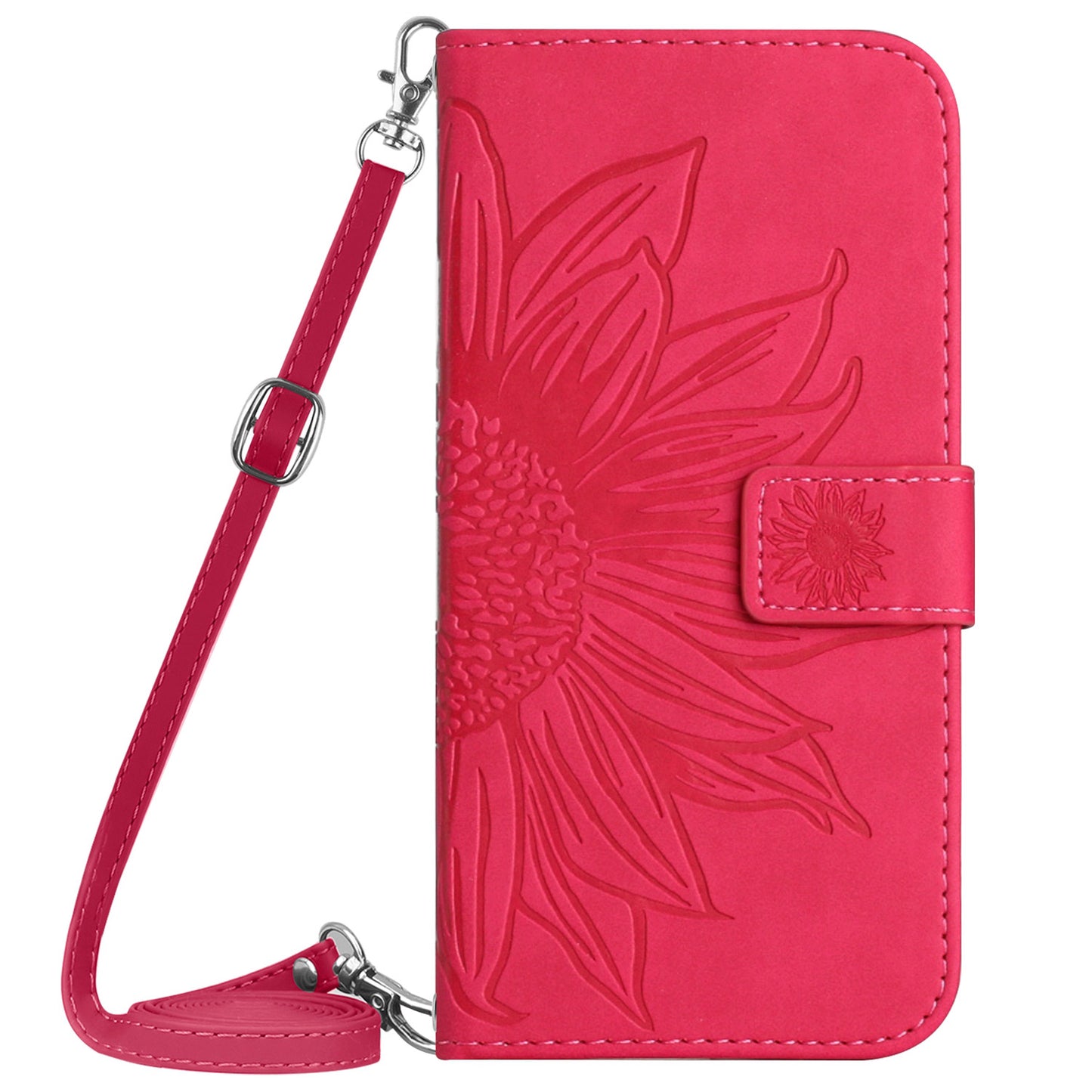 HT04 For Xiaomi Redmi 12 5G / Poco M6 Pro 5G Leather Wallet Phone Case Sunflower Imprint Stand Cover with Shoulder Strap